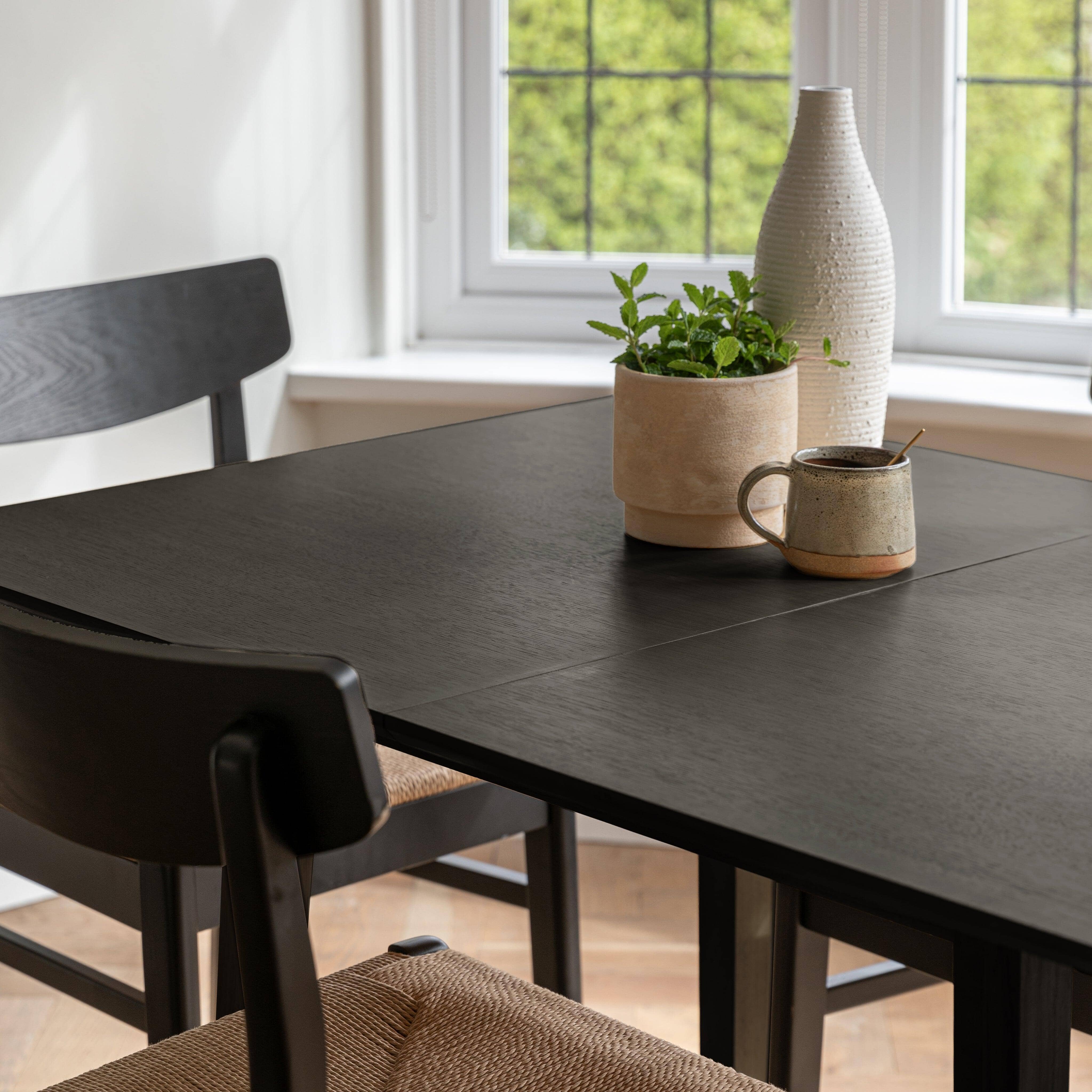 Charlie Black Oak Dining Table Set - Extendable - 4 Seater - Faye Black Woven Dining Chairs - Image 5