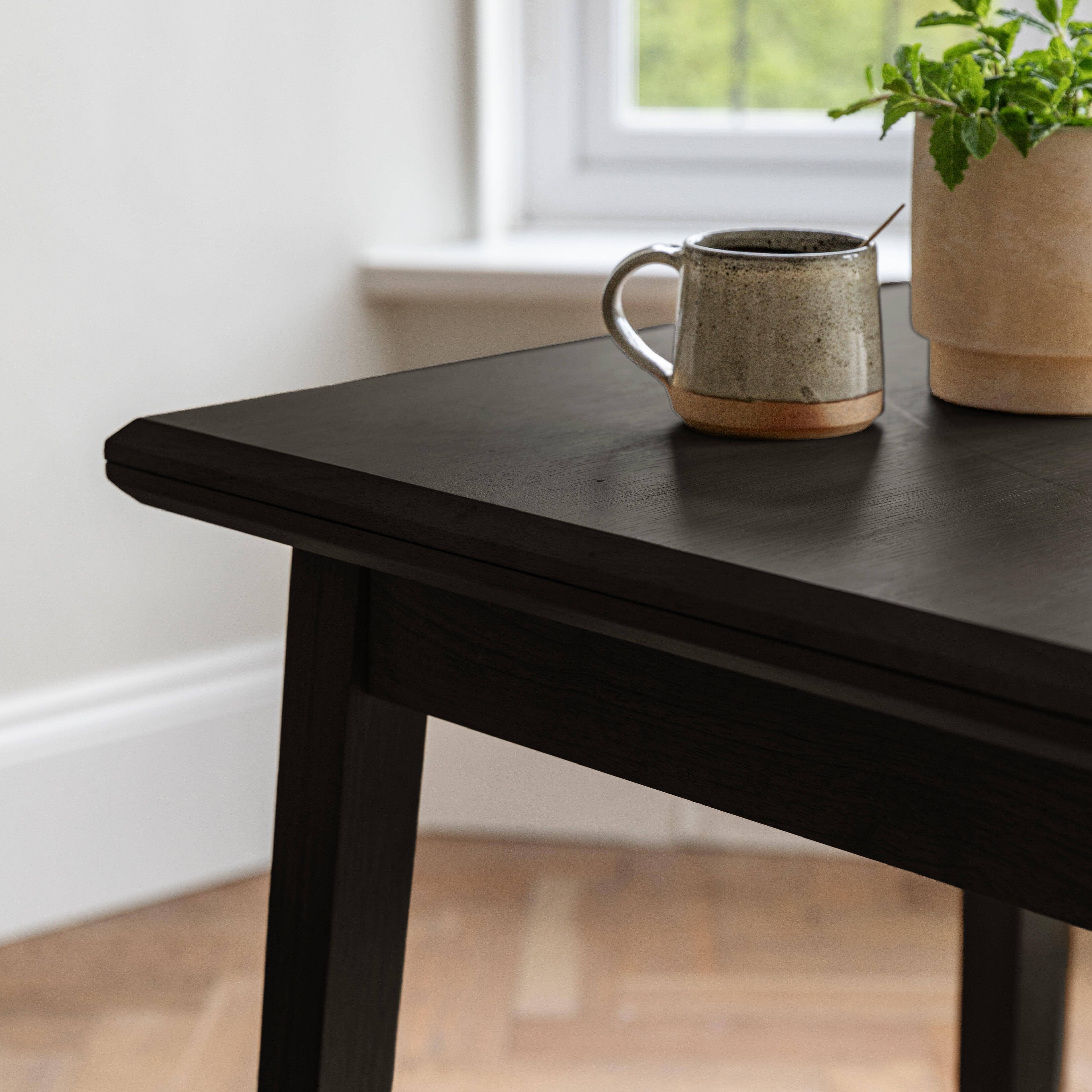 Charlie Black Oak Dining Table Set - Extendable - 4 Seater - Faye Black Woven Dining Chairs - Image 7