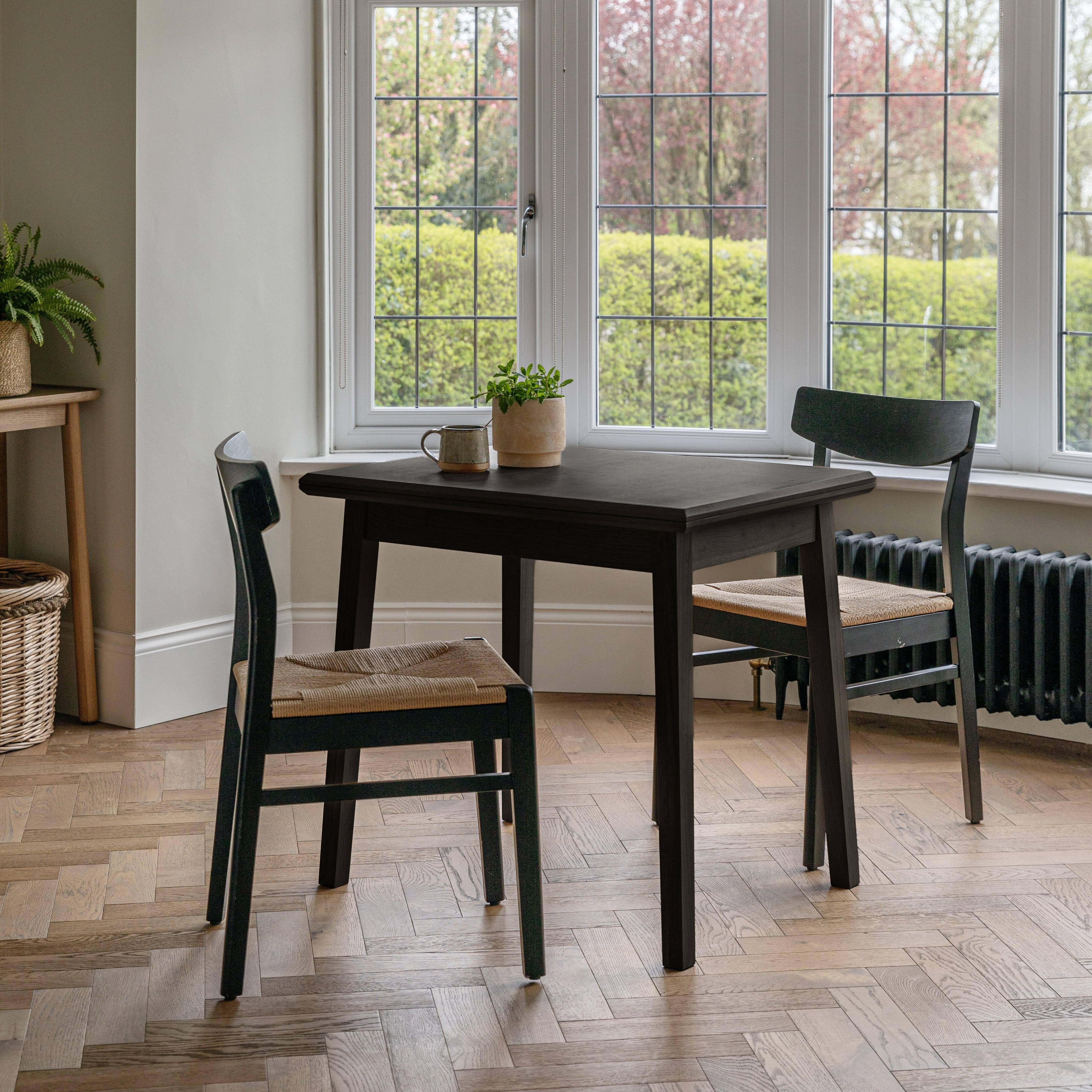 Charlie Black Oak Dining Table Set - Extendable - 4 Seater - Faye Black Woven Dining Chairs - Image 8