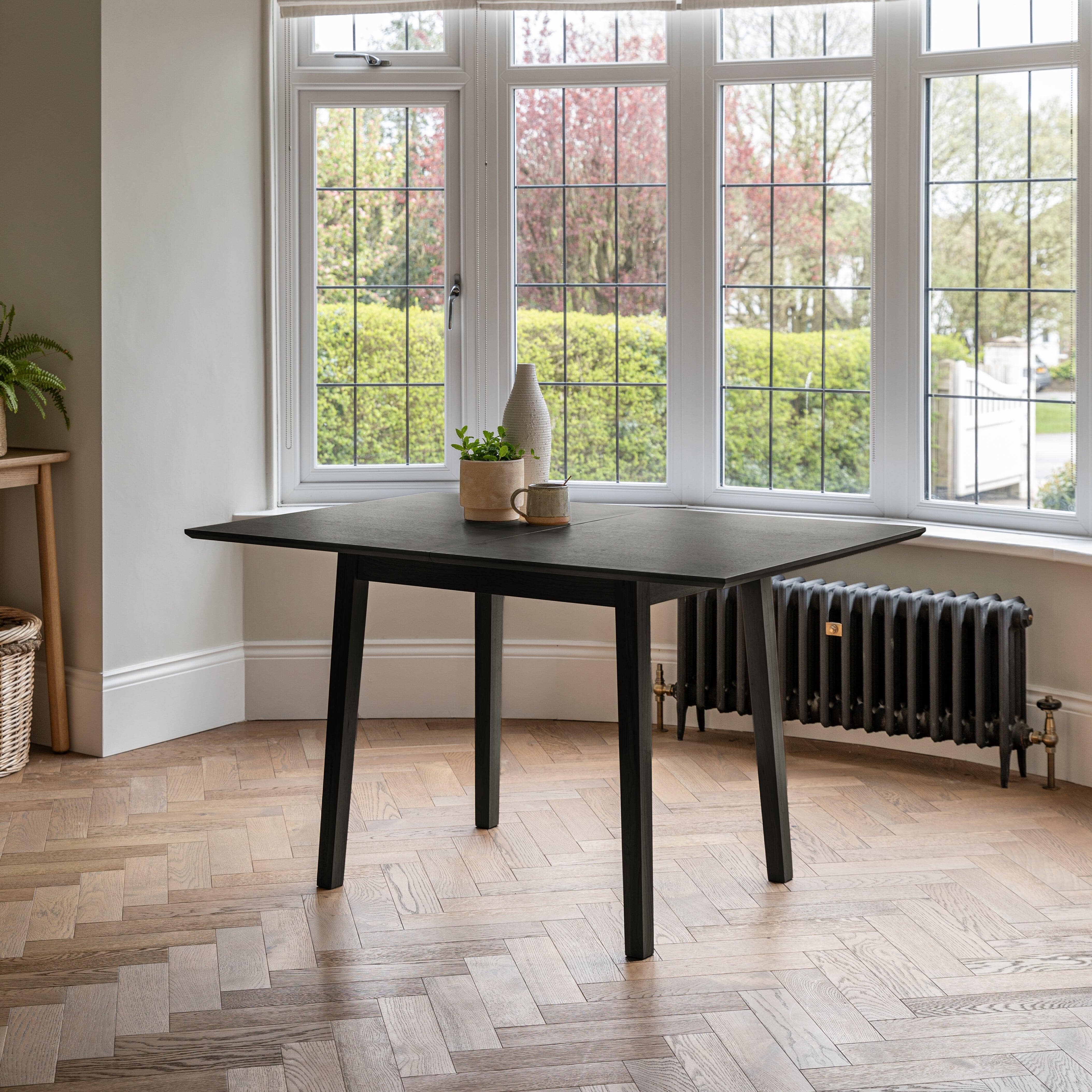 Charlie Black Oak Dining Table Set - Extendable - 4 Seater - Faye Black Woven Dining Chairs - Image 9