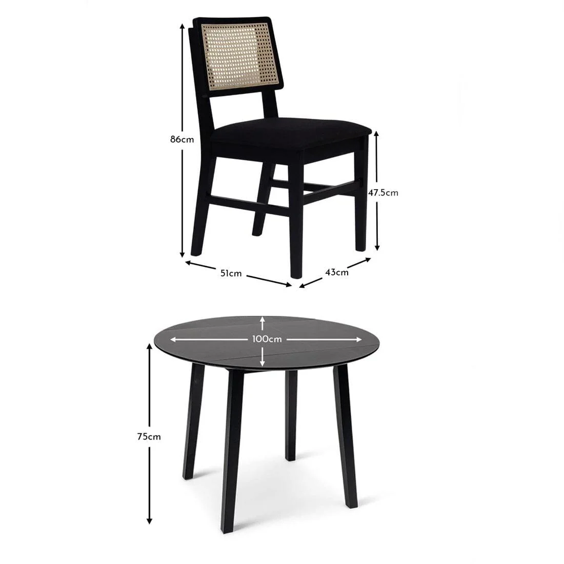 Charlie Black Dining Table Set - Round Drop Leaf - 4 Seater - Charlie Dining Chairs - Image 12