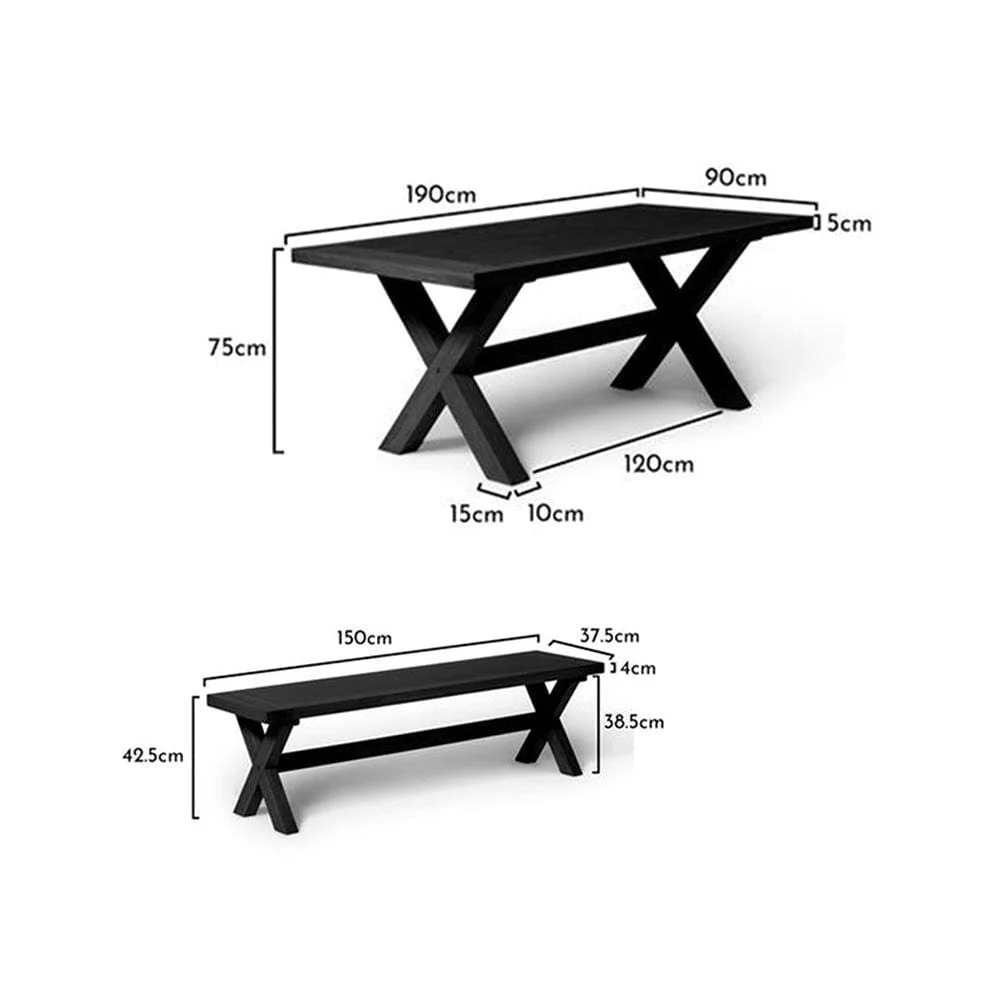 Charlotte 190cm Dining Table with 2 150cm Dining Benches - Black Oak - Image 8