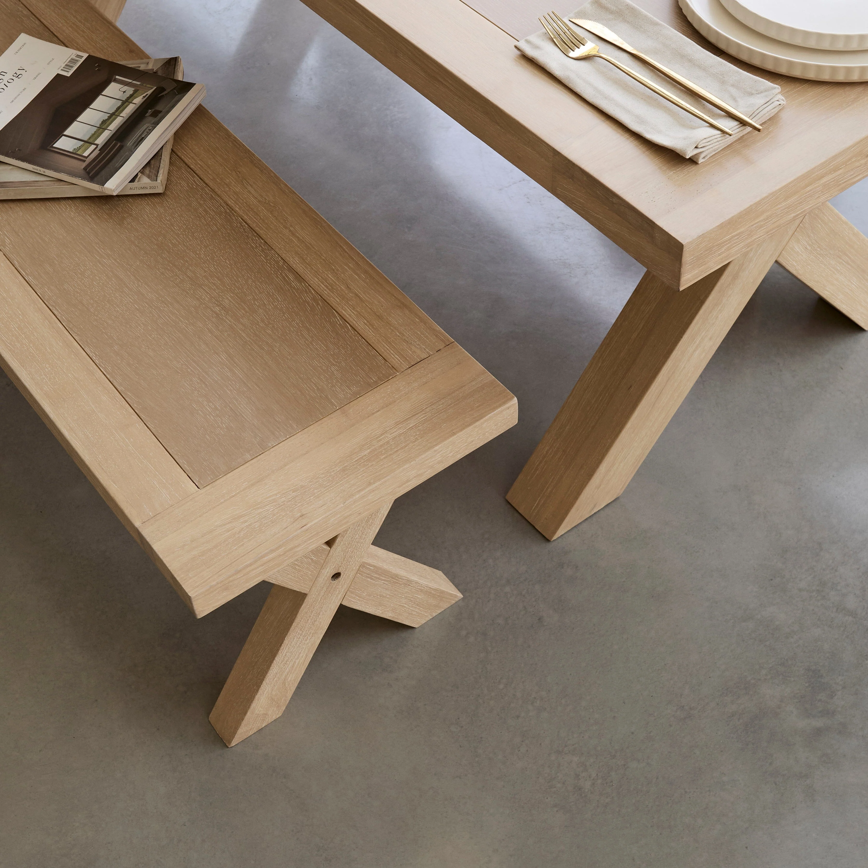 Charlotte Whitewash Dining Table Set - 6 Seater - Freya Sand Dining Chairs & Charlotte Bench - Image 8