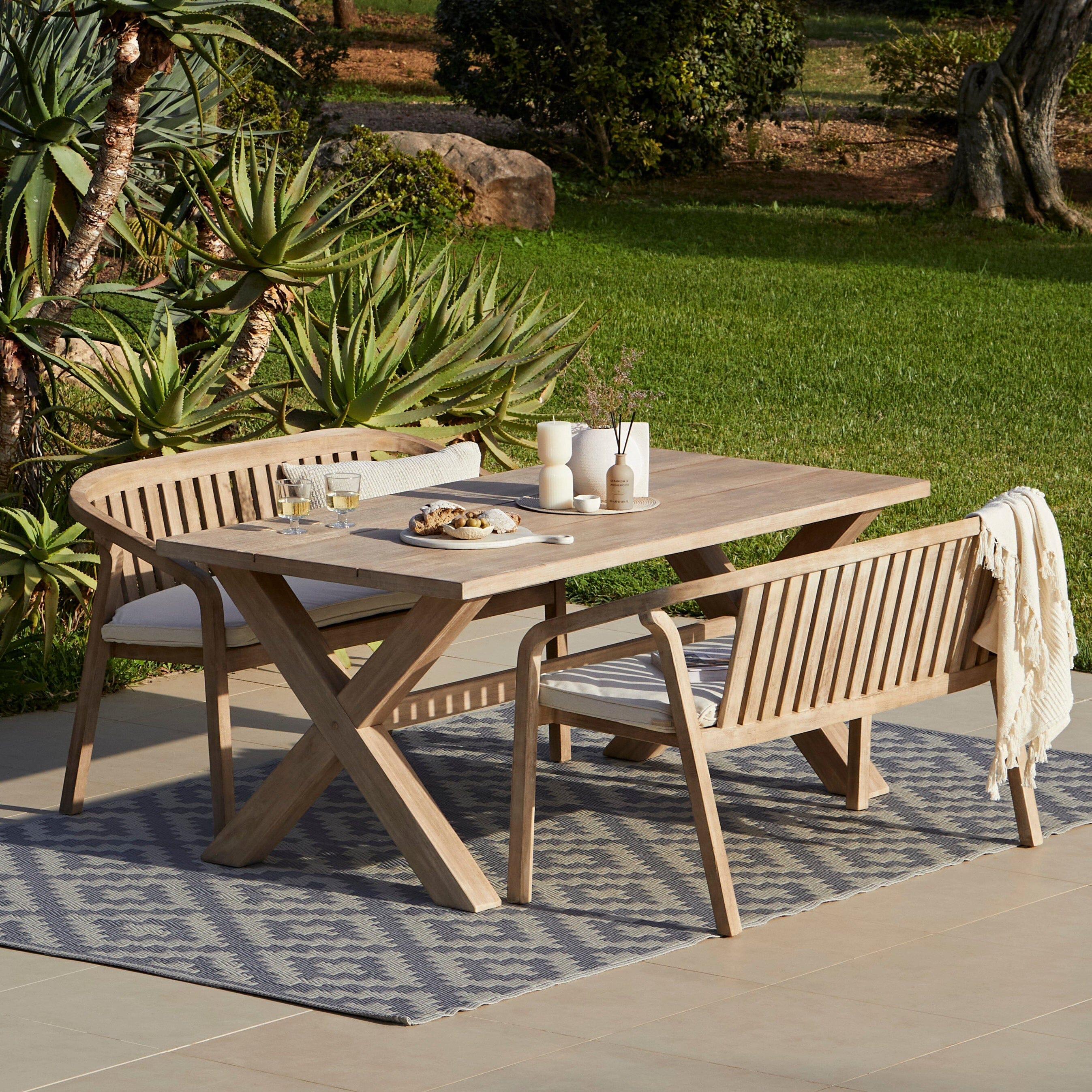 Charlotte 6 Seater Wooden Garden Dining Set with Shiro Cushioned Benches