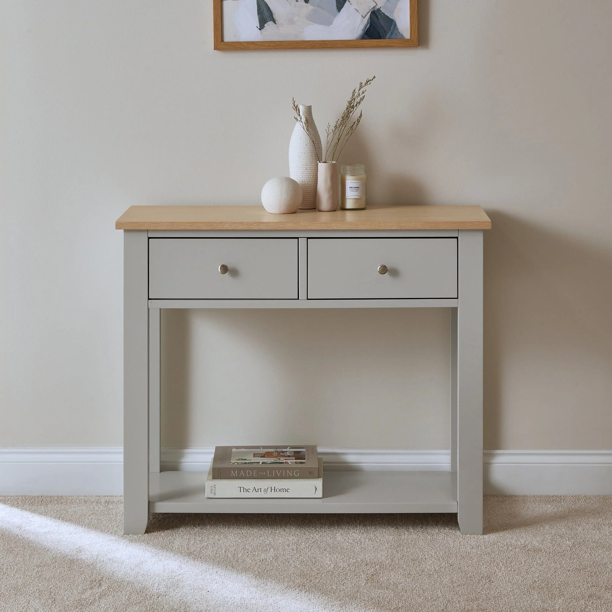 Chatsworth Linen Grey 2 Drawer Console Table - 90cm