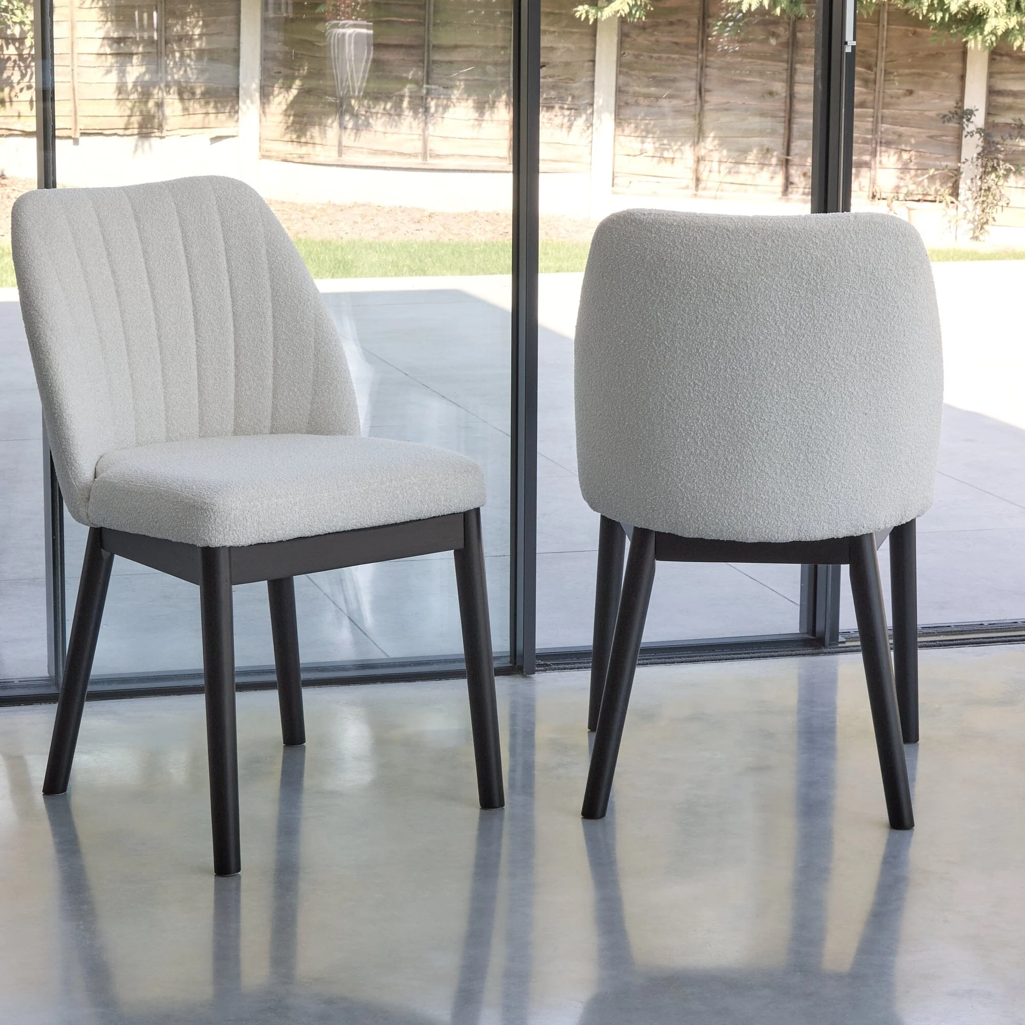 Chloe Light Beige Boucle Dining Chairs - Set of 2 - Black Legs - Image 4