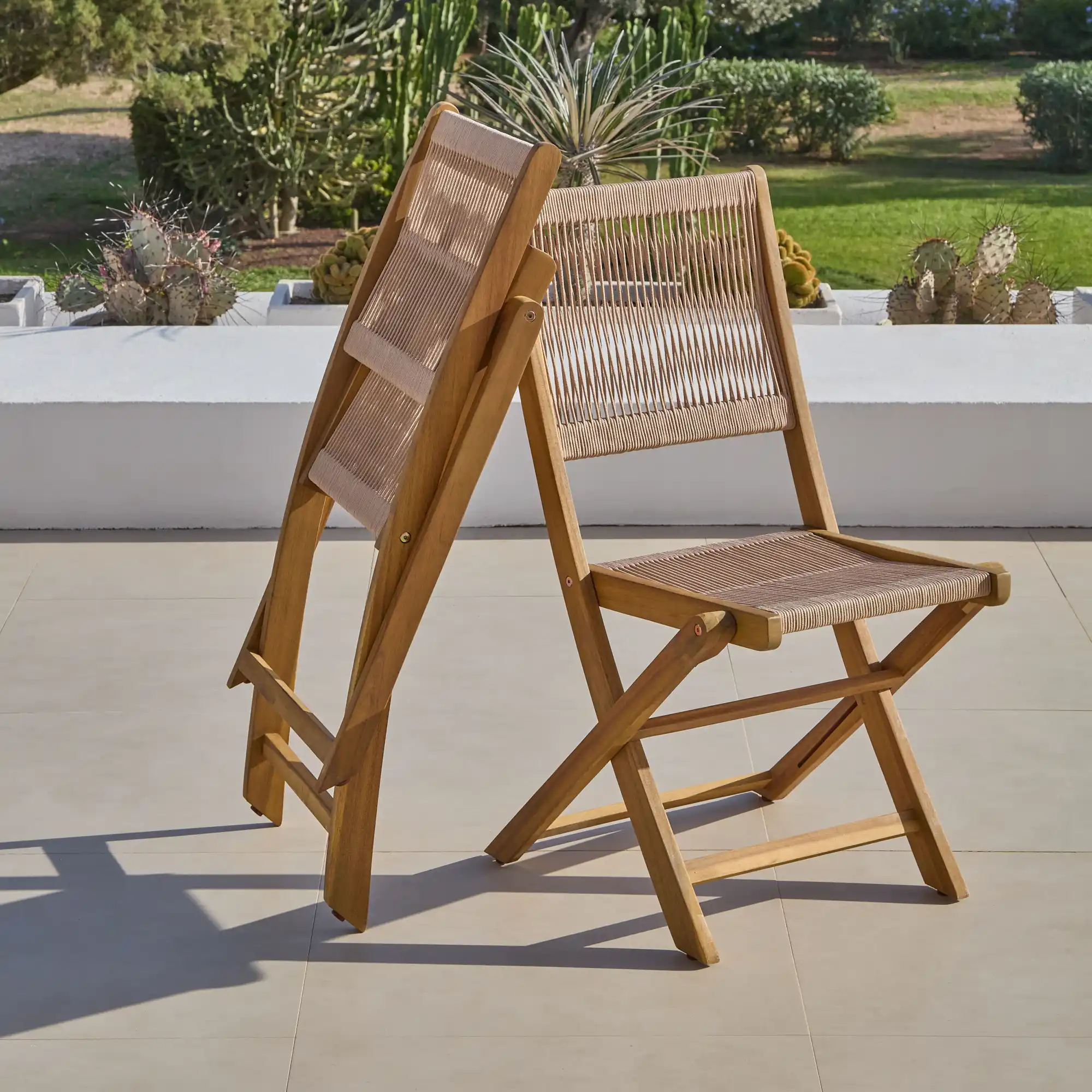 Cove Rope Folding Garden Chairs - Set of 2 - White Acacia - Image 8