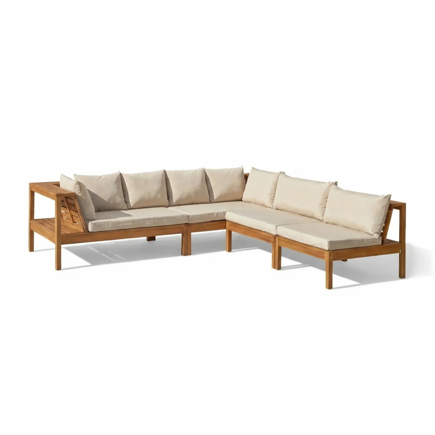 Dakota 6 Seater Wooden Corner Sofa Set - Natural Acacia - Image 6
