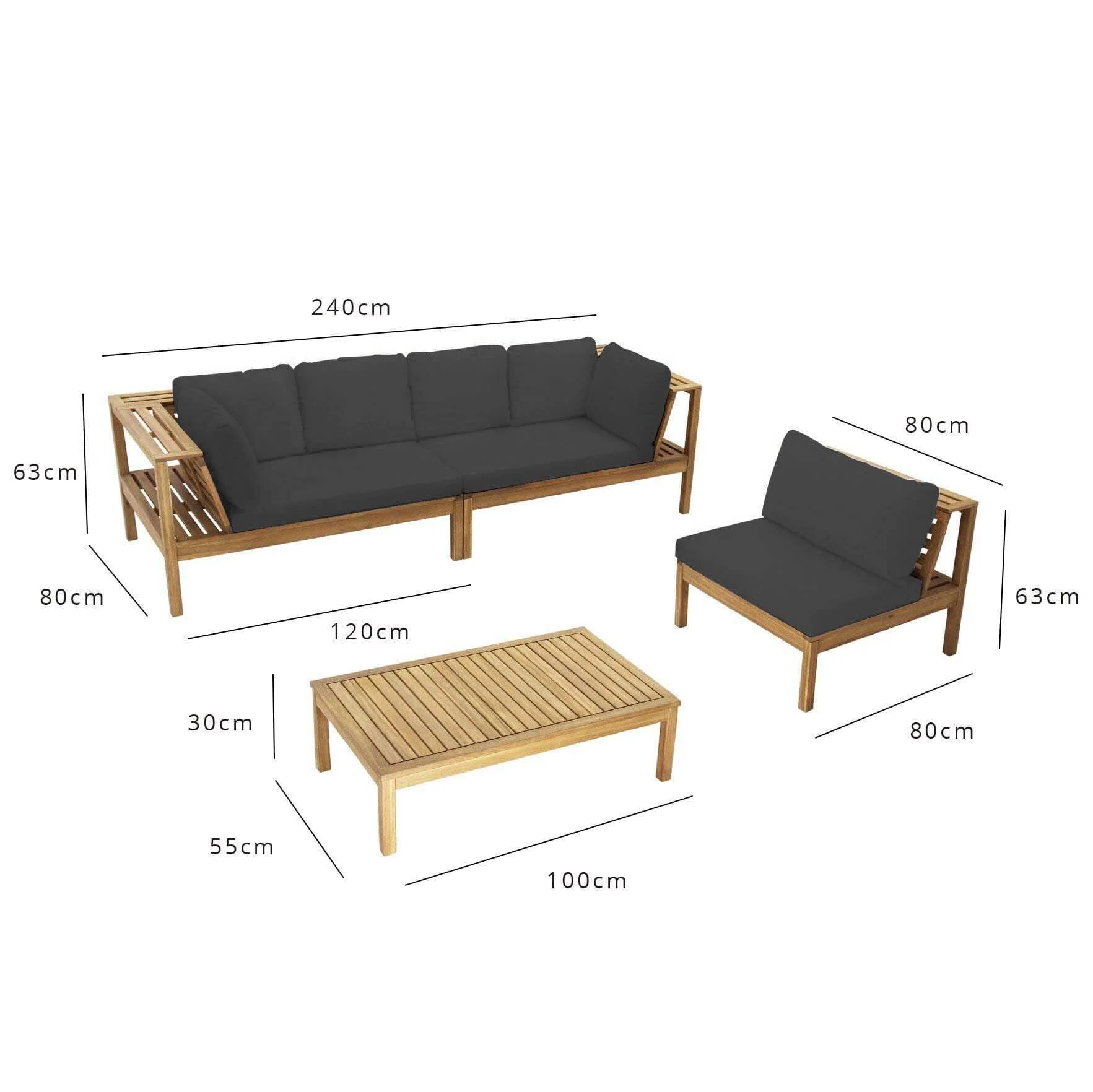 Dakota Wooden Garden Corner Sofa Set - Grey Cushions - Image 8