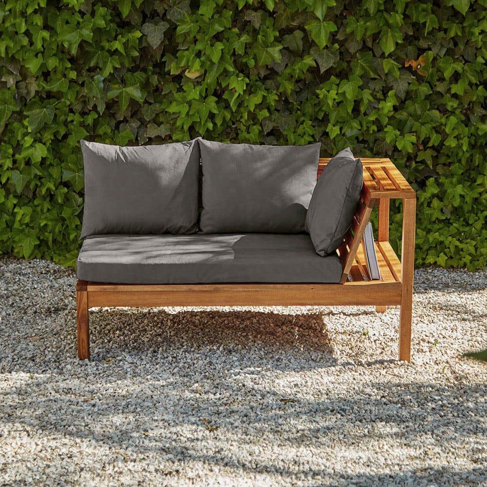 Dakota Wooden Garden Corner Sofa Set with Cream Parasol - Grey Cushions - Image 4