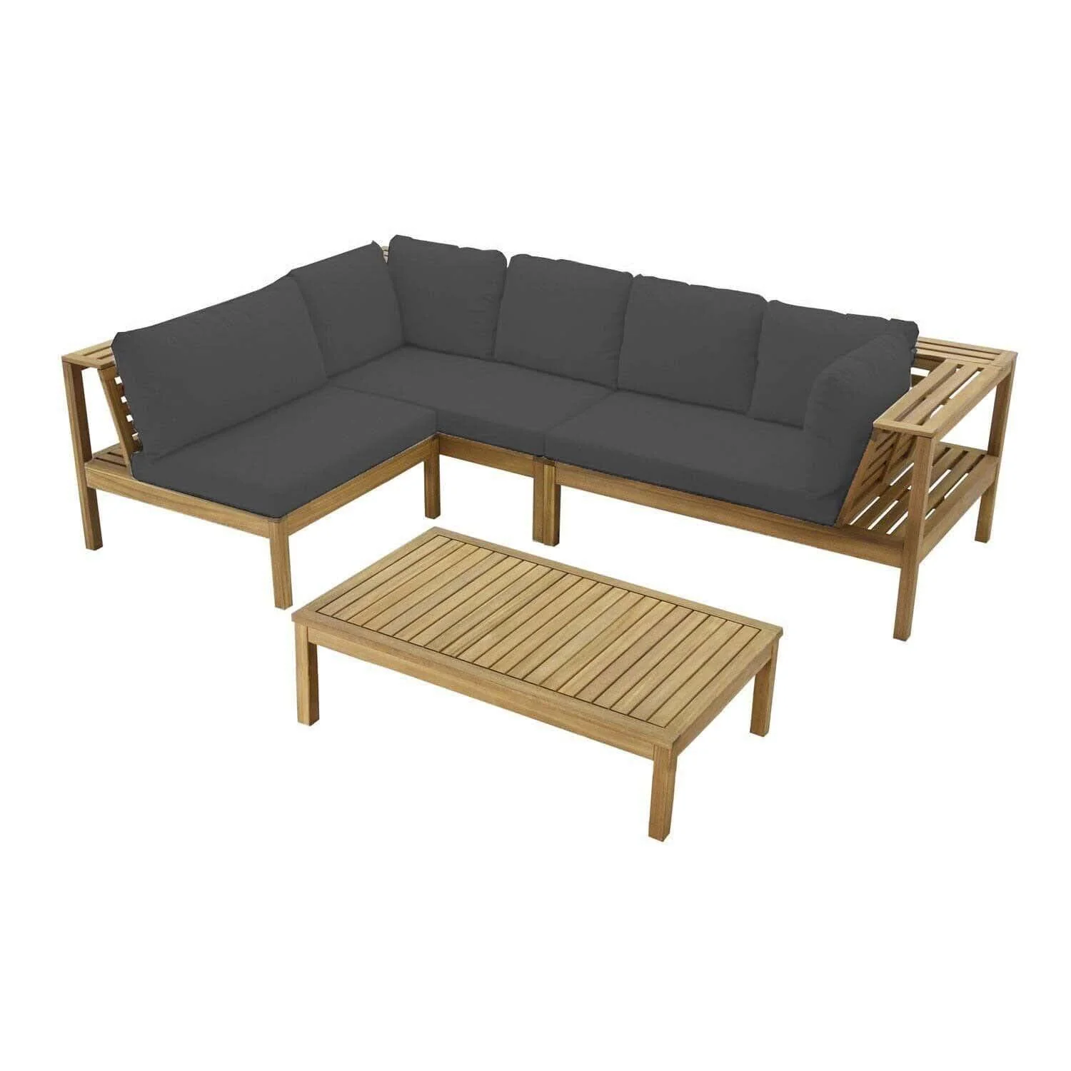 Dakota Wooden Garden Corner Sofa Set with Grey LED Premium Parasol - Grey Cushions - Image 8