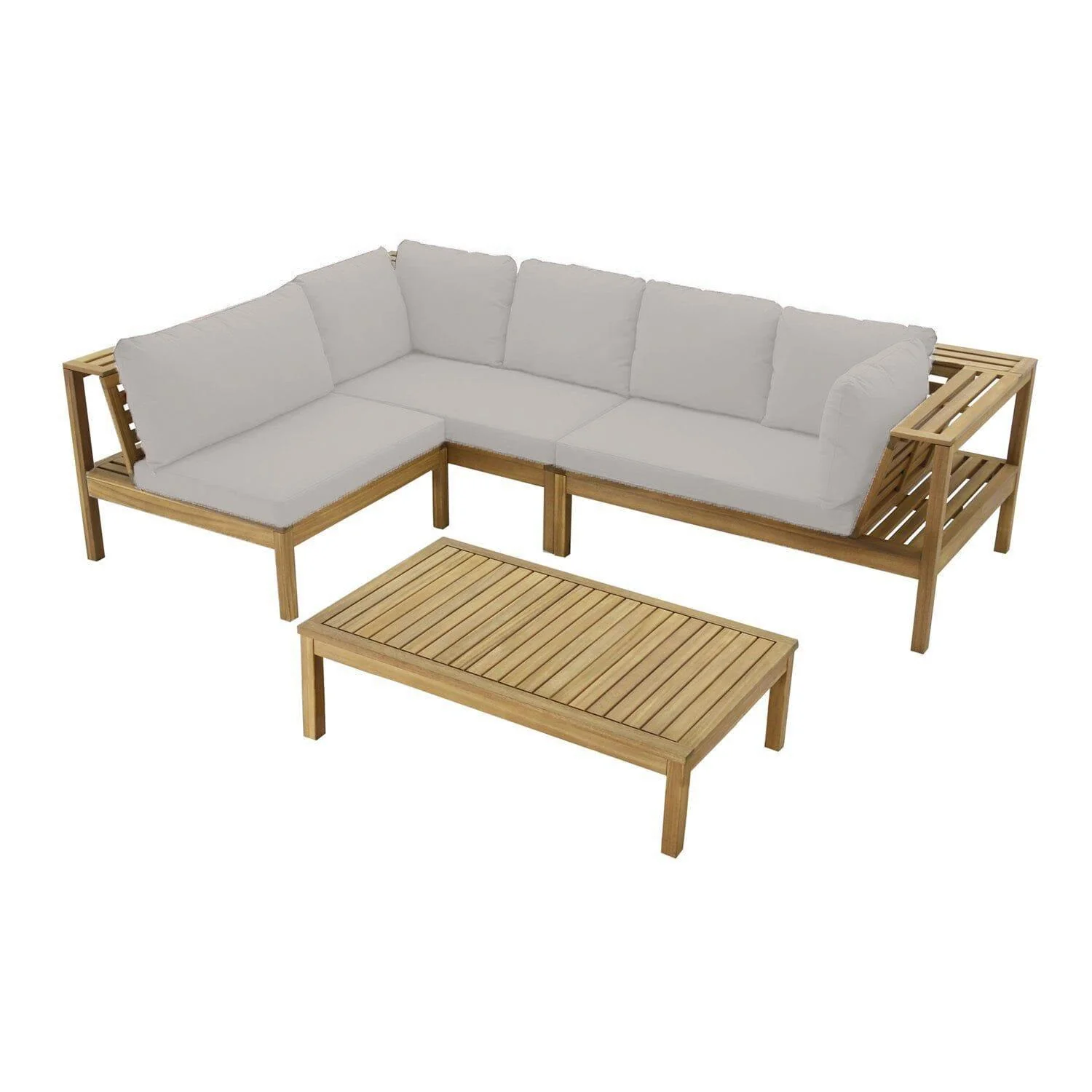 Dakota Wooden Garden Corner Sofa Set - Sand Cushions - Image 18