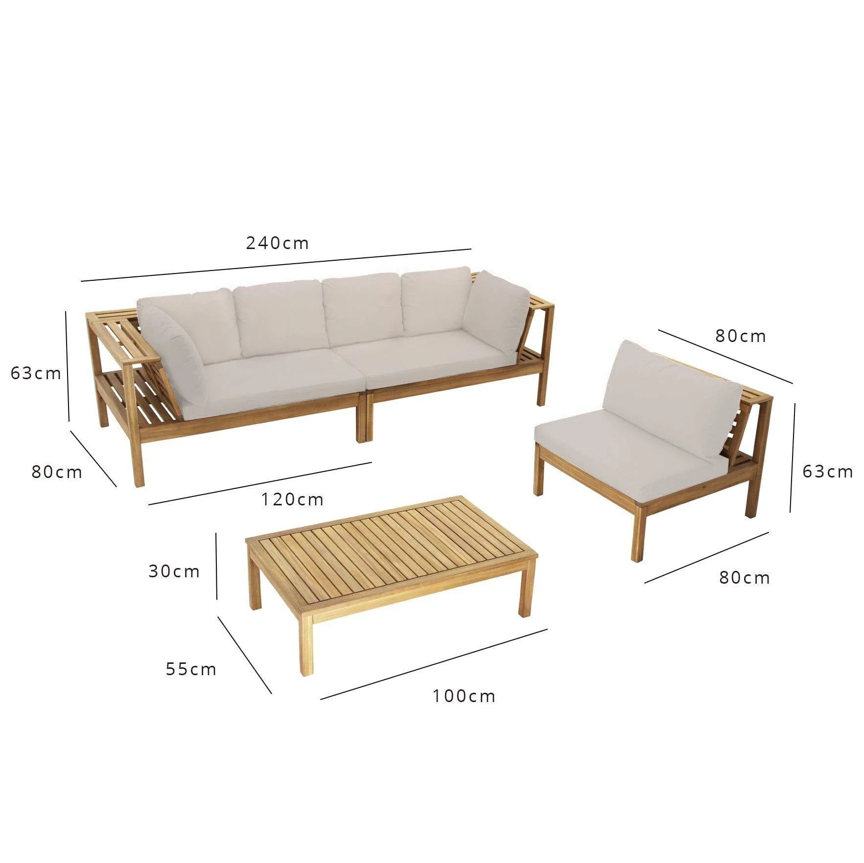 Dakota Wooden Garden Corner Sofa Set - Sand Cushions - Image 7