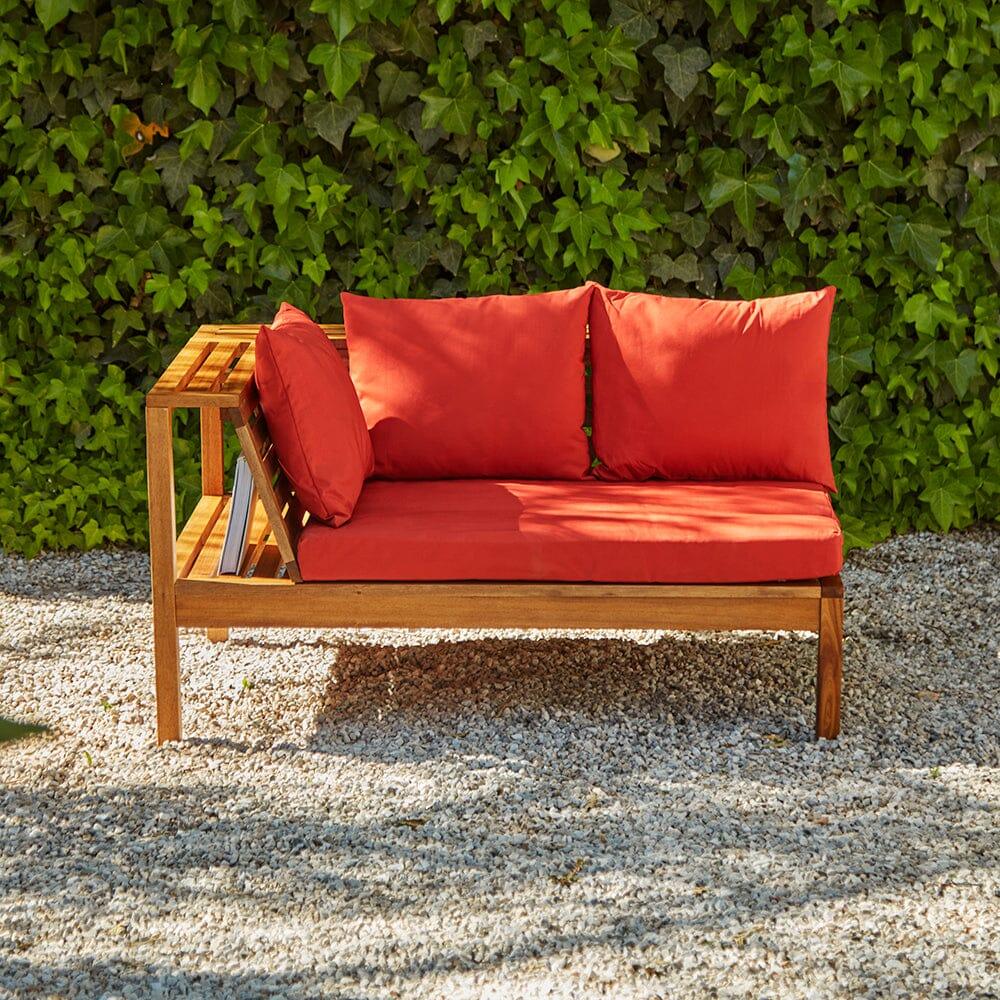 Dakota Wooden Garden Corner Sofa Set - Red Cushions - Image 4
