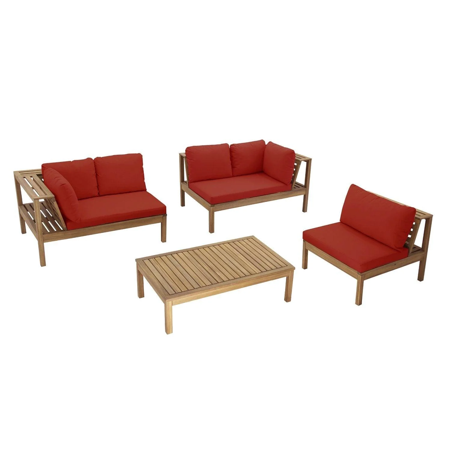 Dakota Wooden Garden Corner Sofa Set with Cream Parasol - Red Cushions - Image 13