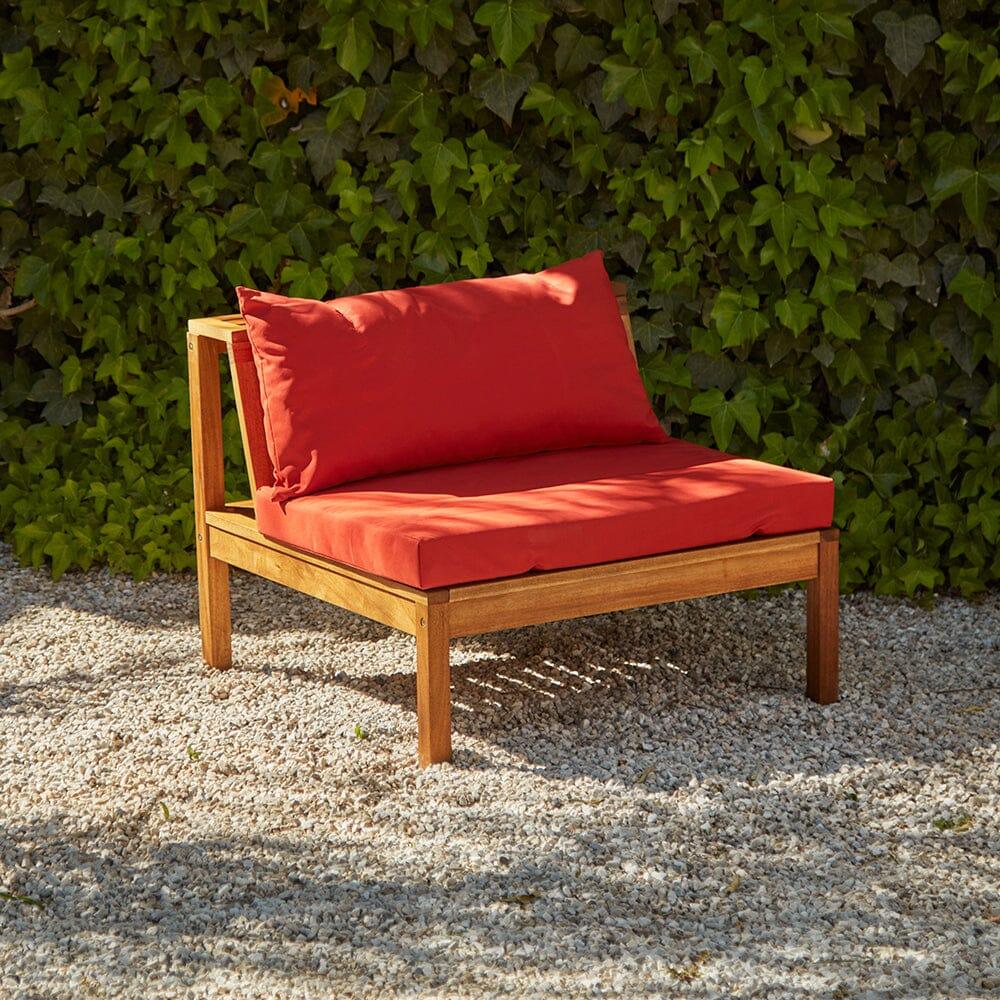 Dakota Wooden Garden Corner Sofa Set with Cream Parasol - Red Cushions - Image 3
