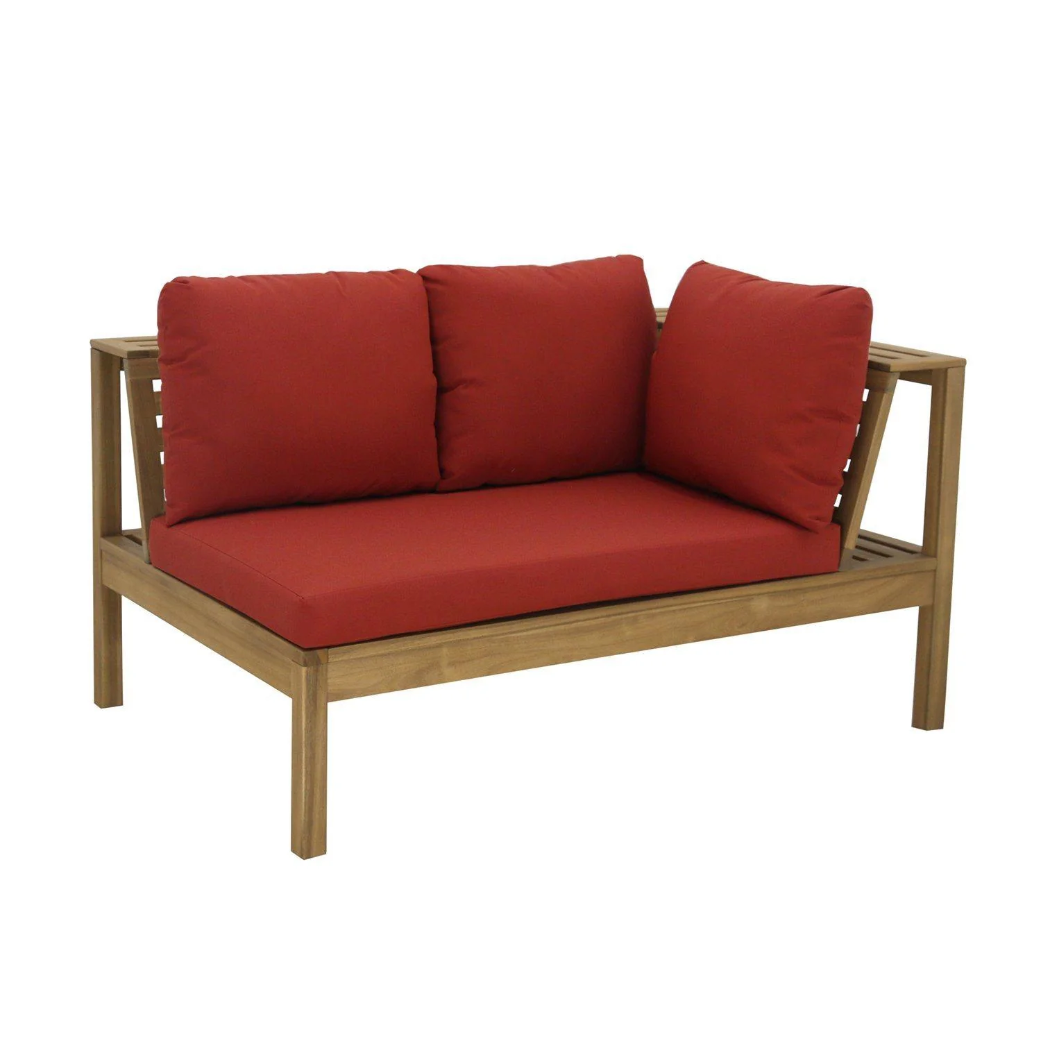 Dakota Wooden Garden Corner Sofa Set with Grey LED Premium Parasol - Red Cushions - Image 15