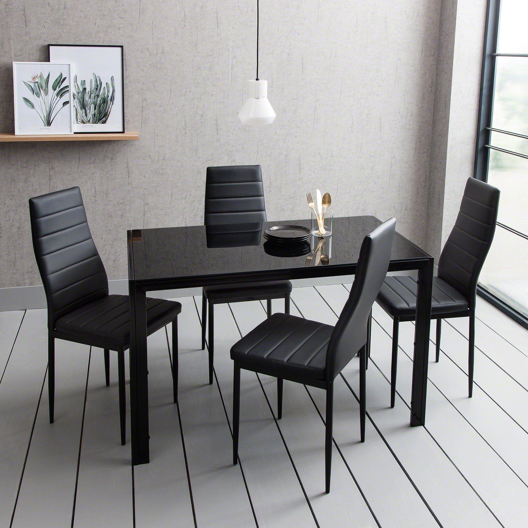 Anya Glass Dining Table Set - 4 Seater - Black - Image 3