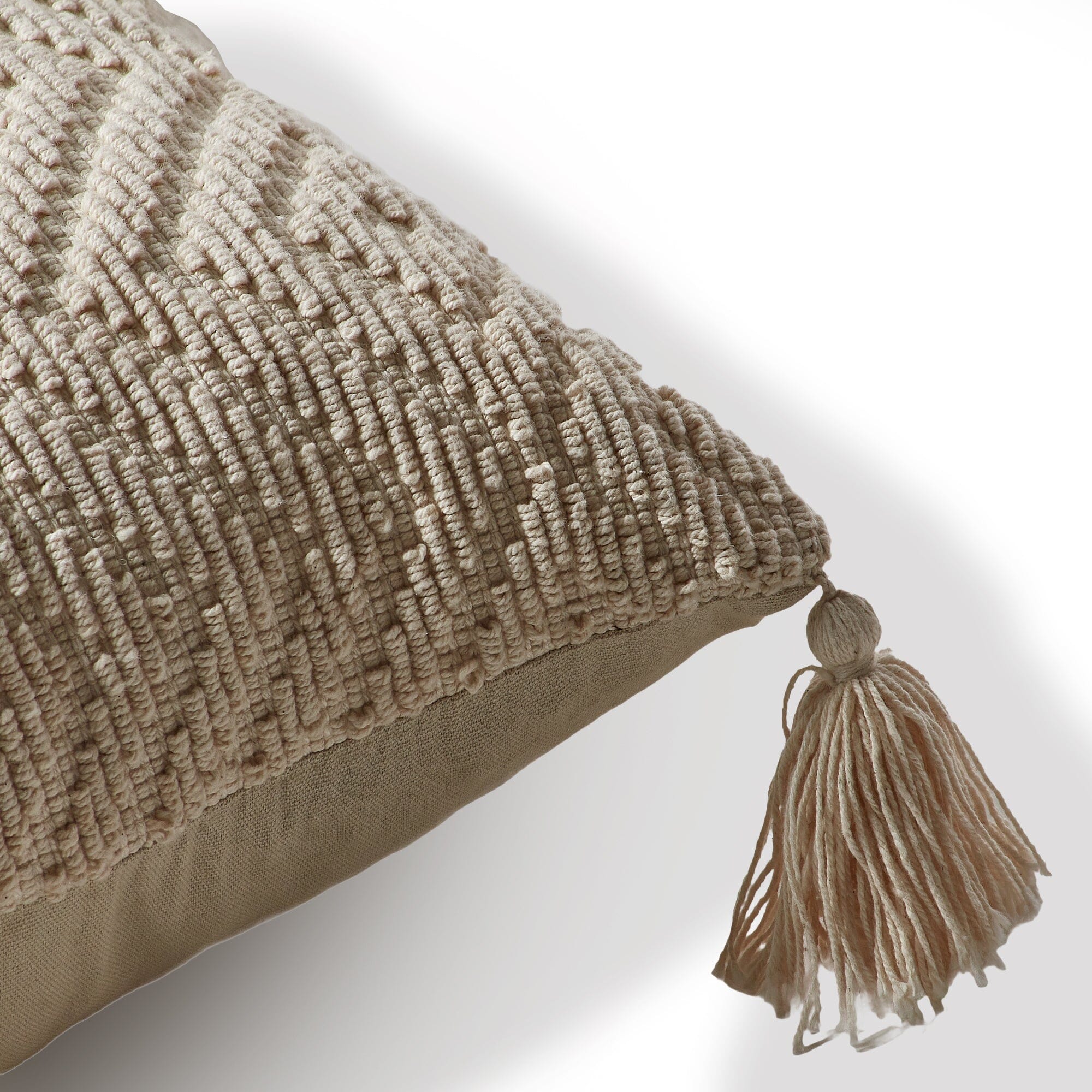 Elborough 50x50cm Diamond Cotton Tasseled Cushion Cover - Off White - Image 10