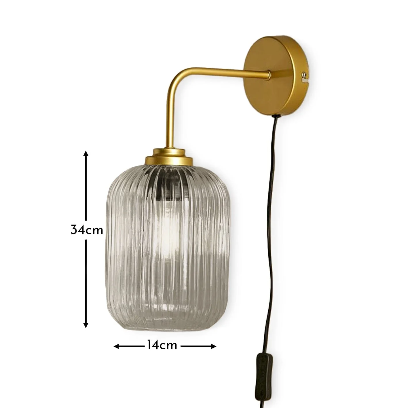 Elland Plug in Wall Light Gold - Smoked Glass - Image 5