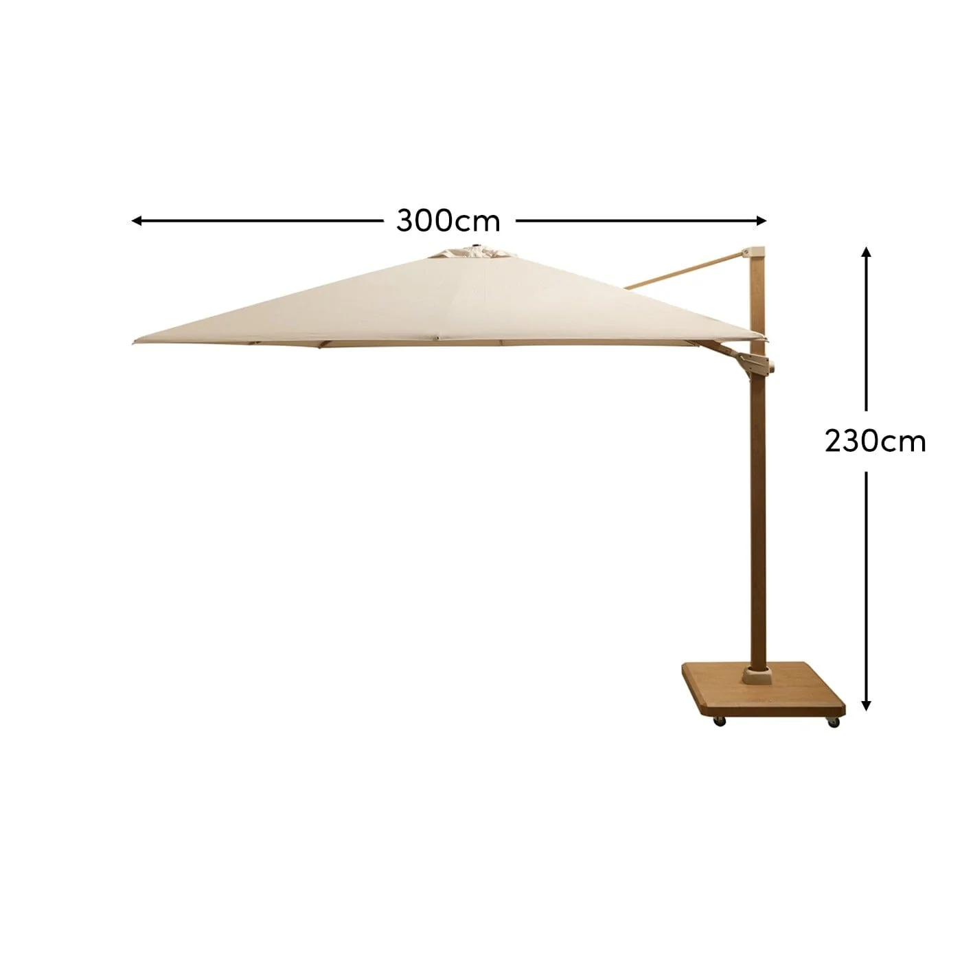 Emporio 3m Ivory LED Cantilever Parasol with 90kg Concrete Parasol Base - Wood Effect - Image 12