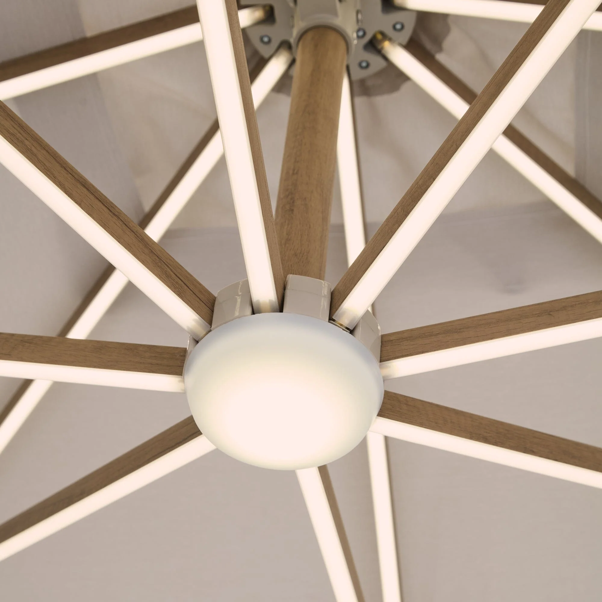 Emporio 3m Ivory LED Cantilever Parasol with 90kg Concrete Parasol Base - Wood Effect - Image 5