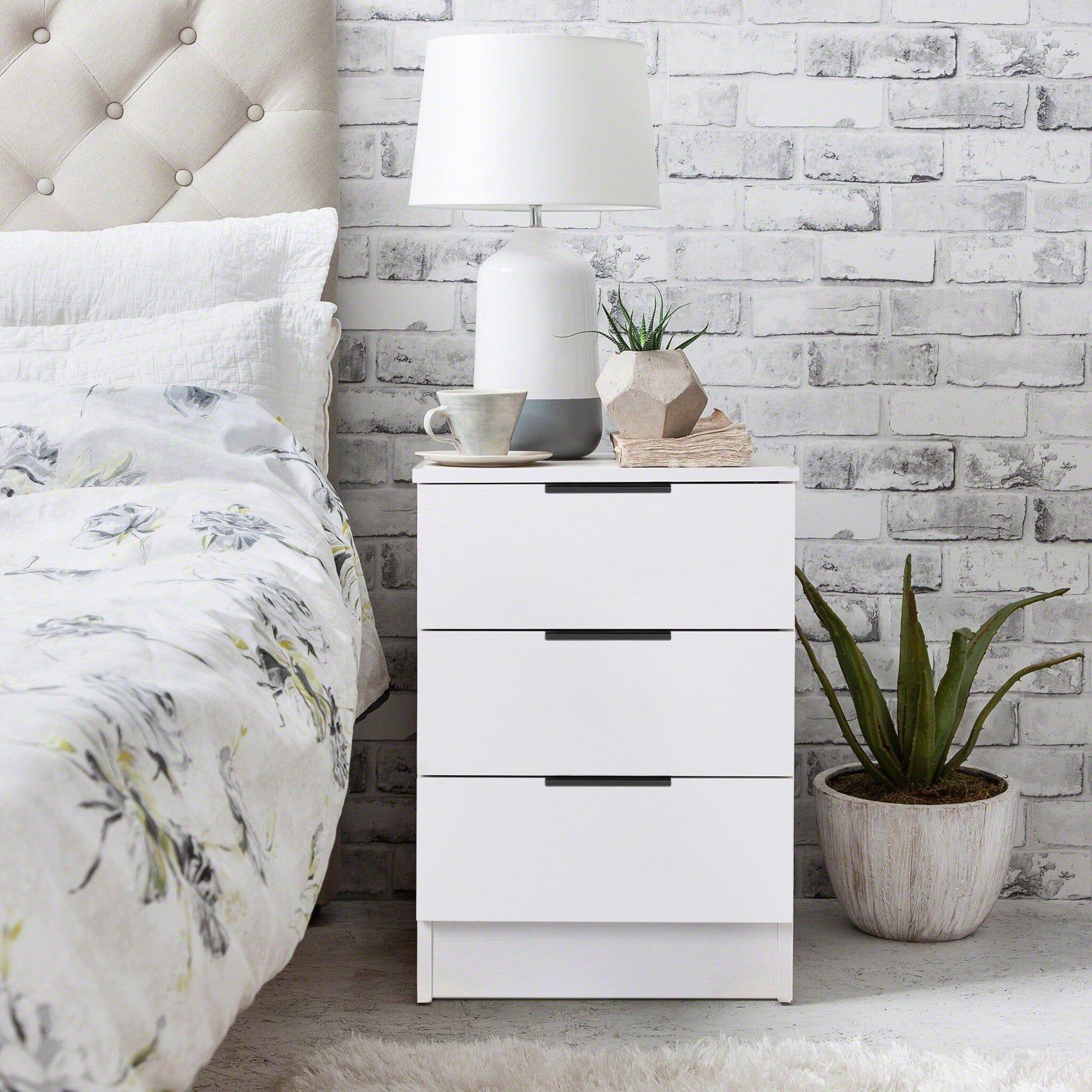 Essie 3 Drawer Bedside Table - Pure White - Set of 2 - Image 3