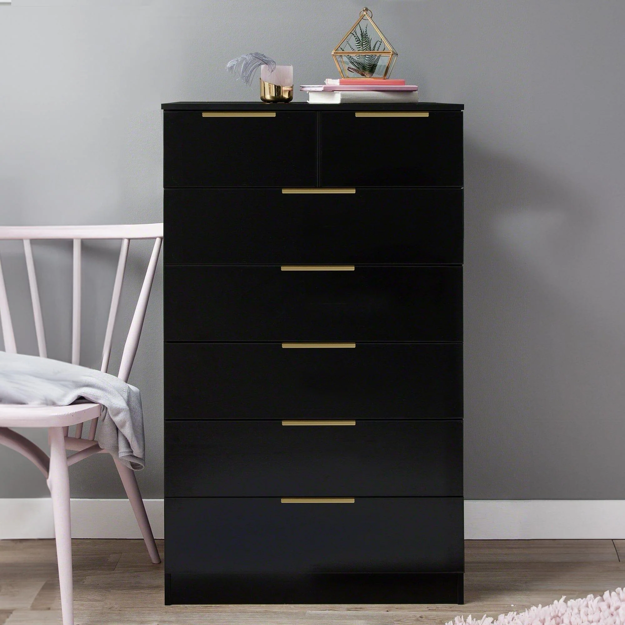 Essie 3 Piece Bedroom Set - 2 Over 5 Chest of Drawers - Pitch Black - Image 4
