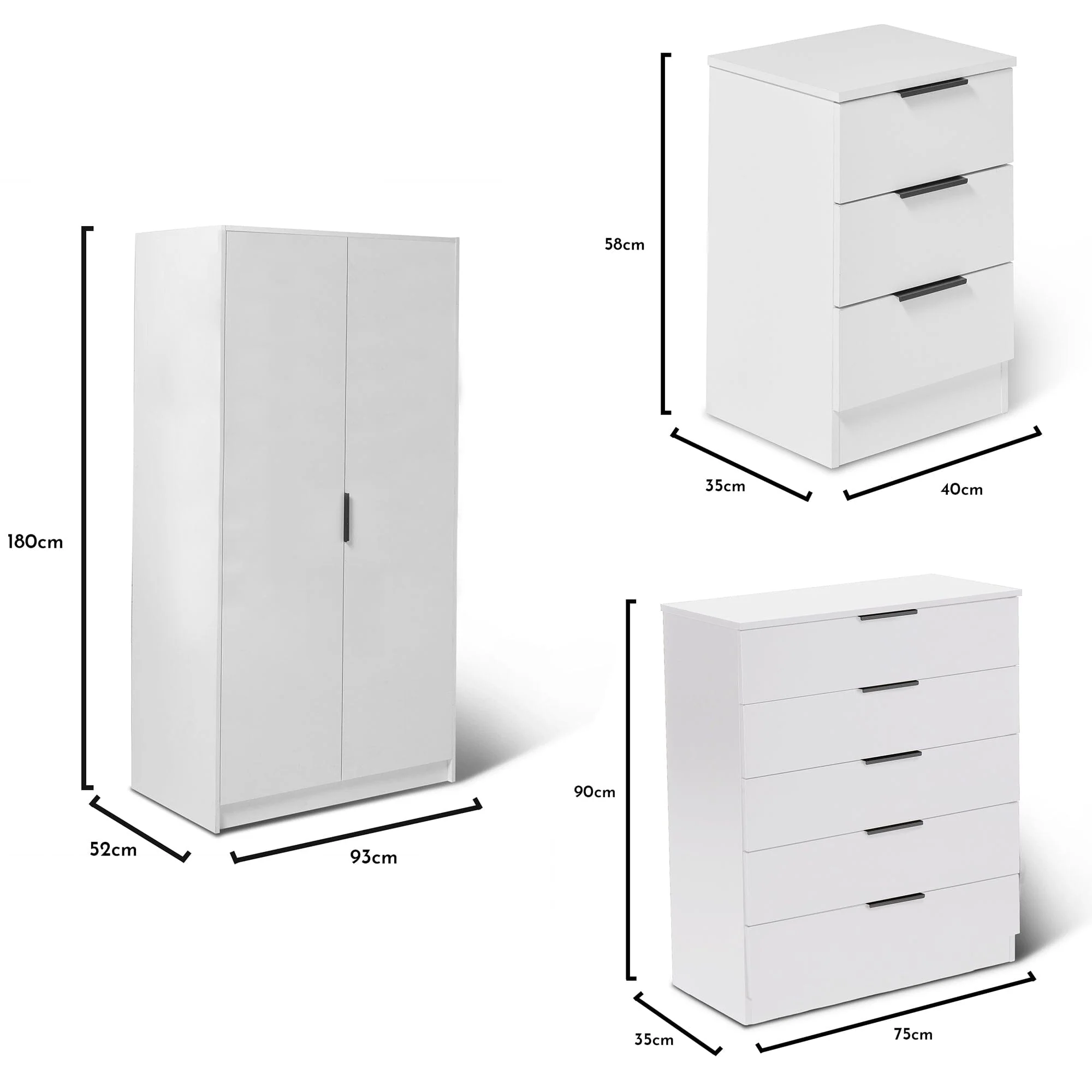 Essie 3 Piece Bedroom Set - 5 Chest of Drawers - Pure White - Image 10