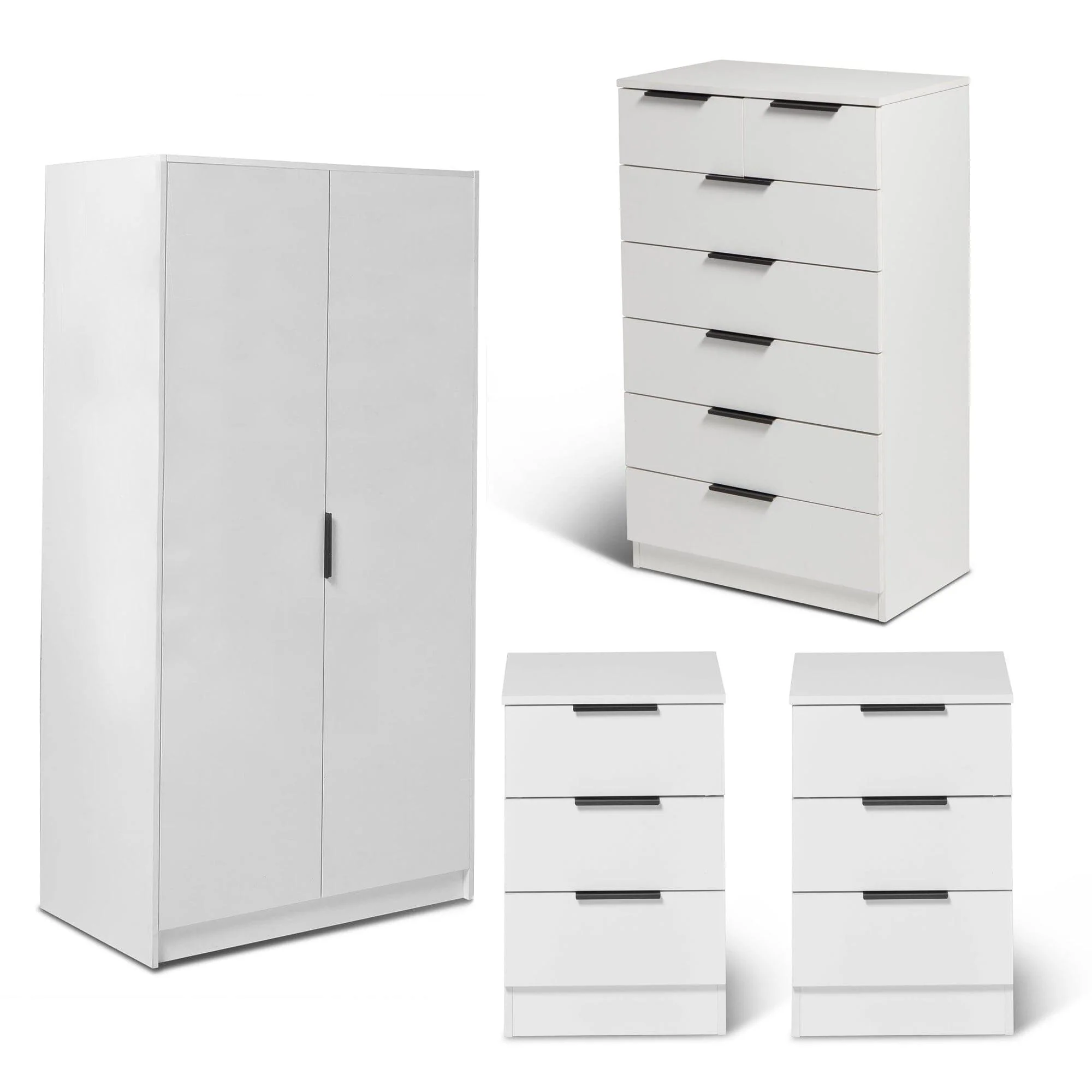 Essie 4 Piece Bedroom Set - 2 Over 5 Chest of Drawers - Pure White