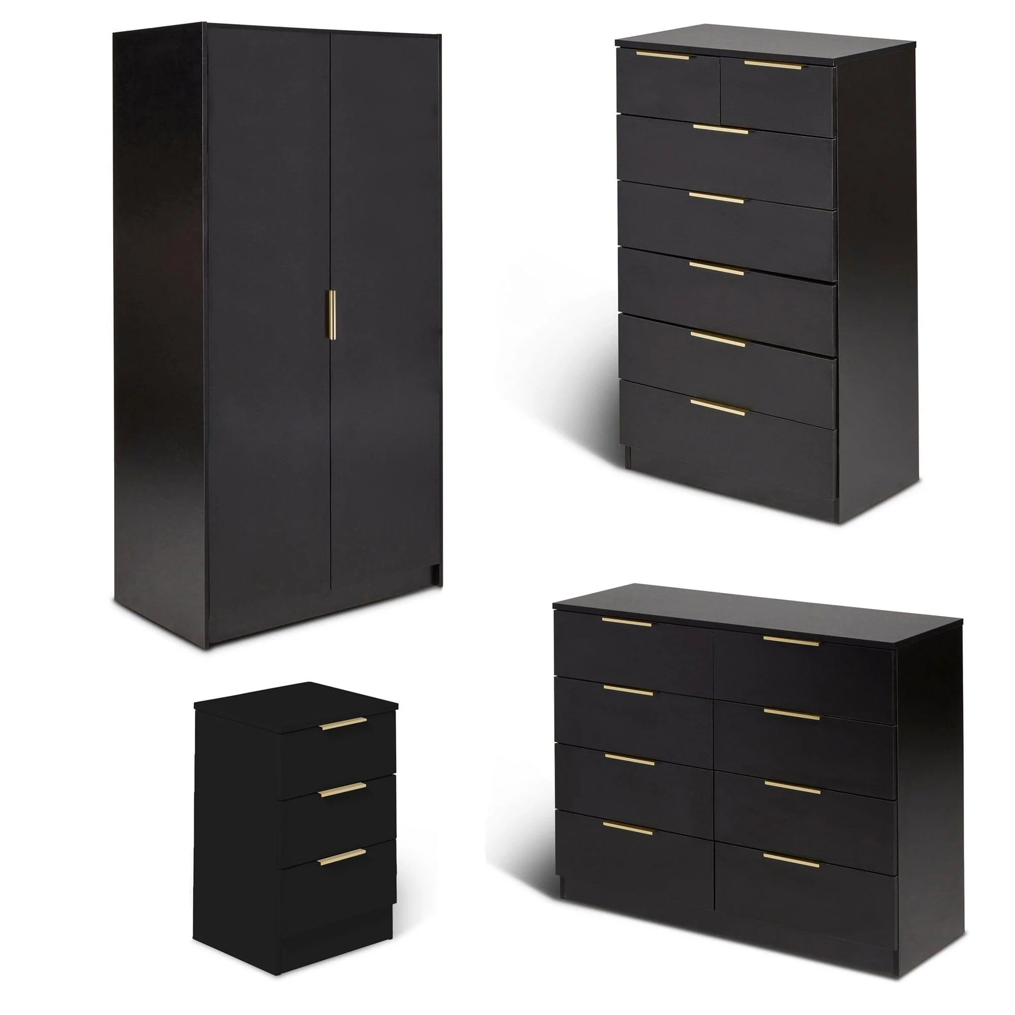Essie Wardrobe & Drawers Bedroom Set - Pitch Black