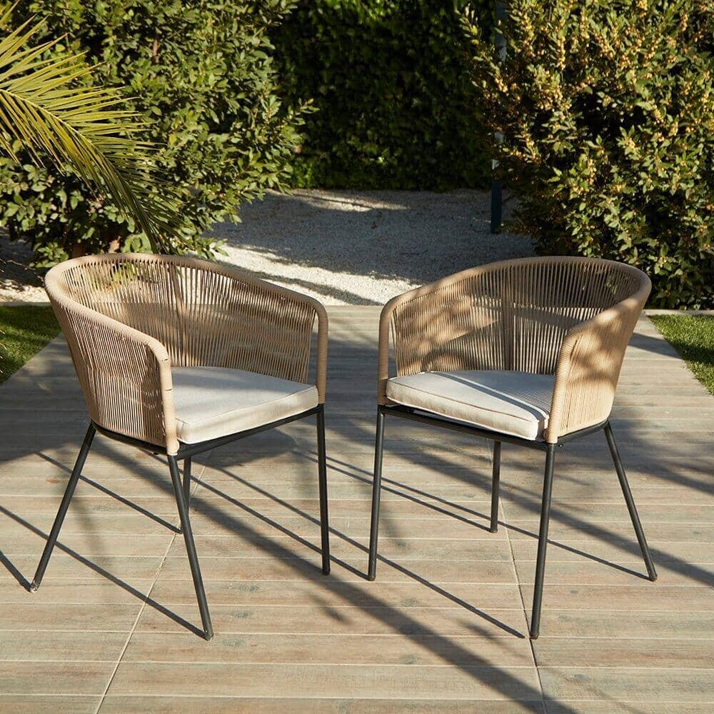 Ezra 4 Seater Round Wooden Garden Dining Set with 4 Hali Natural Rope Chairs - Image 3