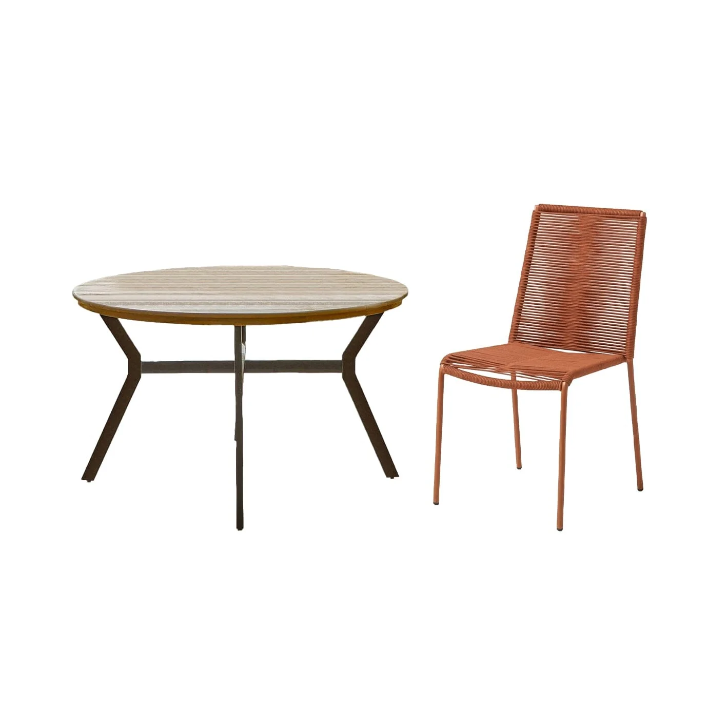Ezra 4 Seater Round Wooden Garden Set with Ryder Burnt Orange Chairs - Image 9
