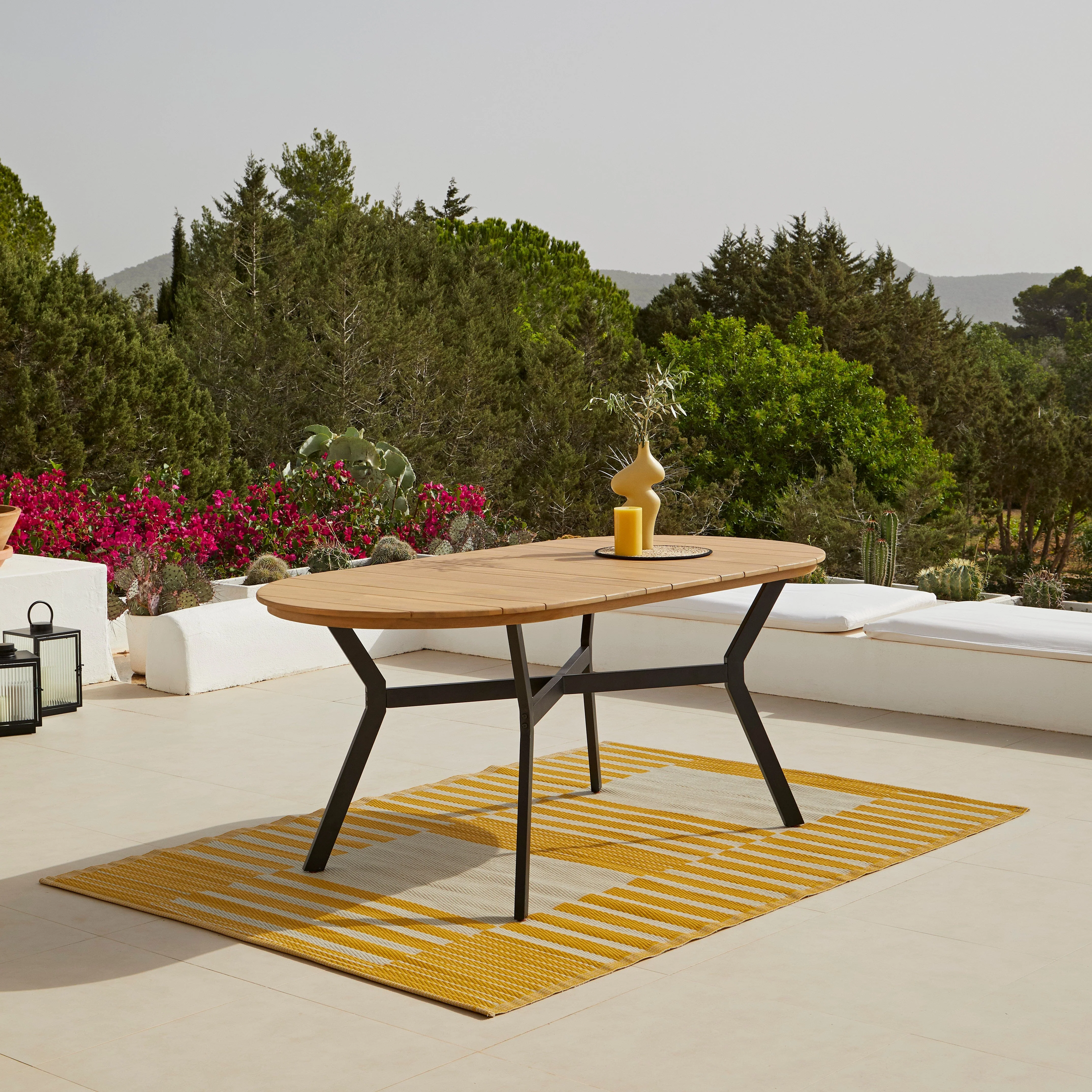 Ezra 6 Seater Oval Wooden Garden Dining Set with 6 Hali Natural Rope Chairs - Image 3