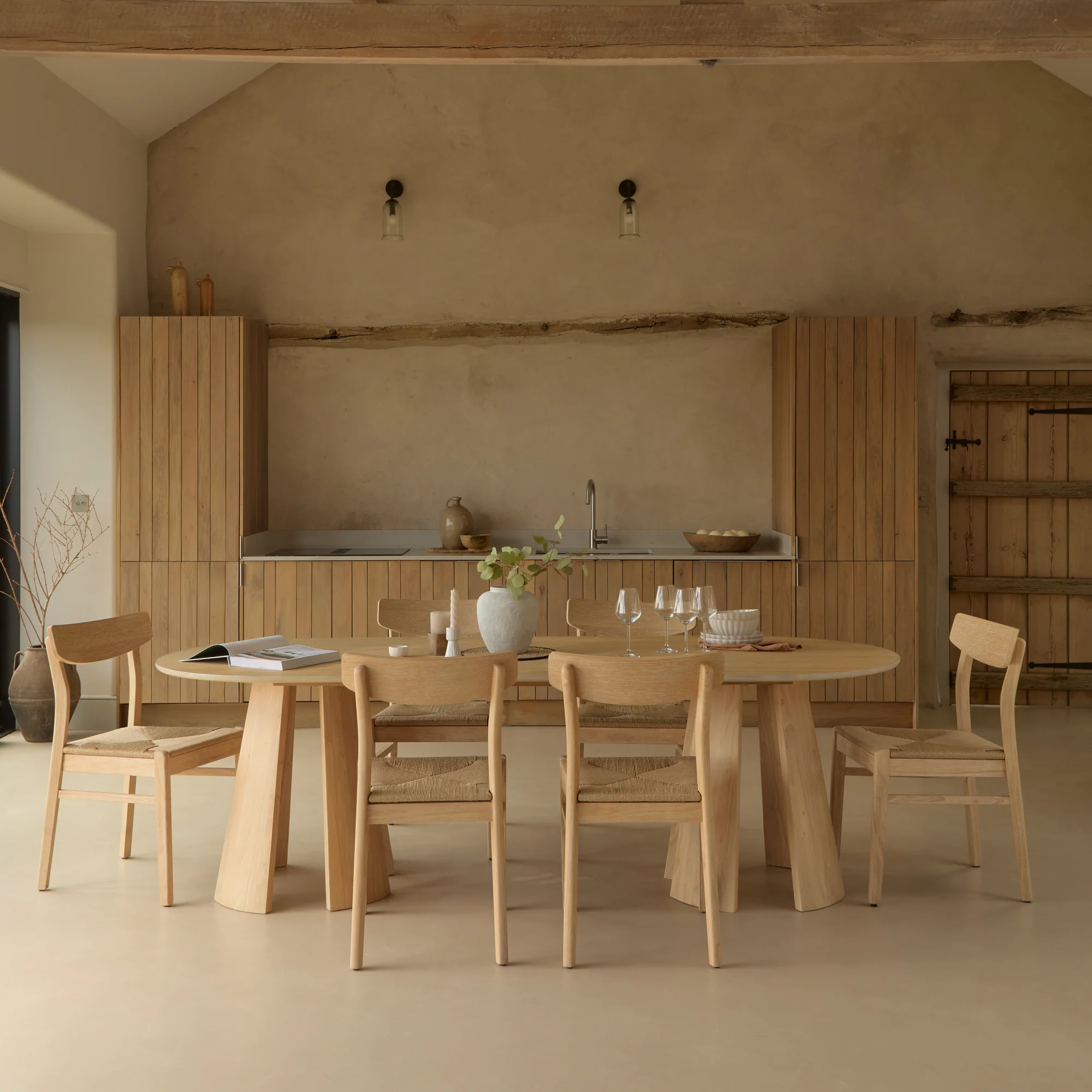 Farren Whitewash Oval Dining Table Set - 6 Seater - Faye Dining Chairs - Whitewash Oak Legs - Image 2