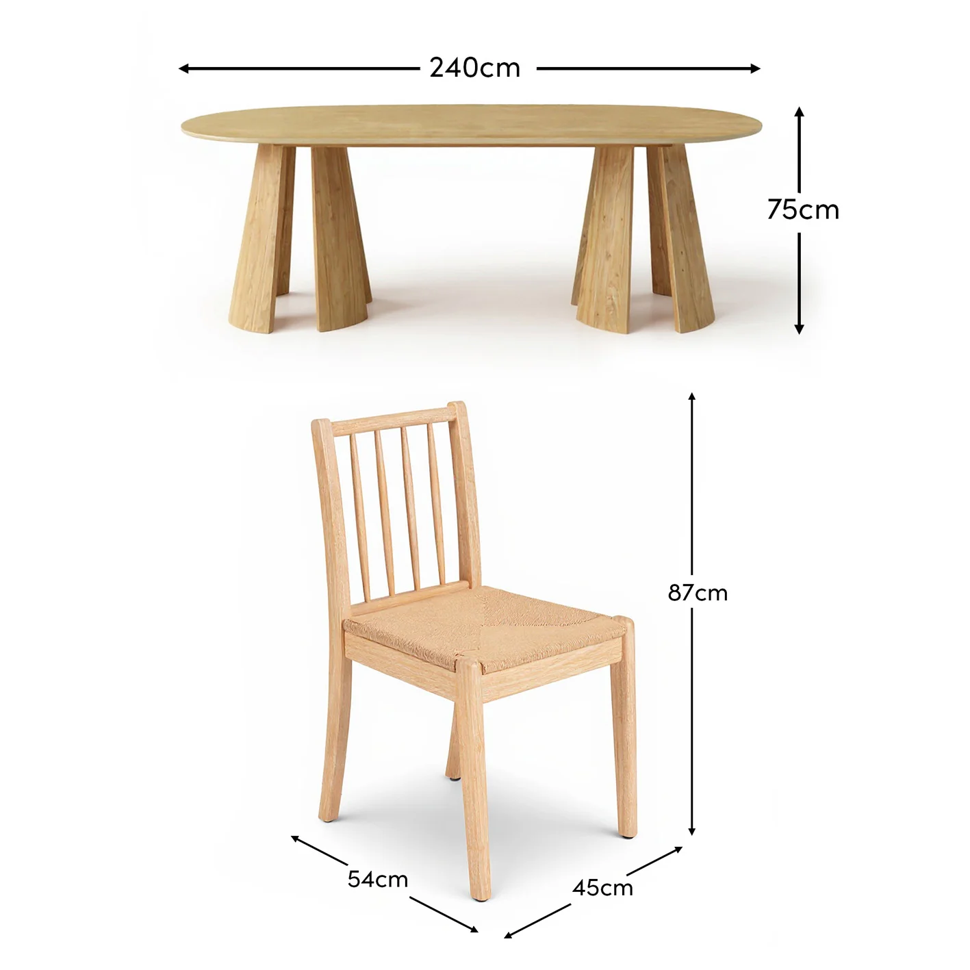 Farren Whitewash Oval Dining Table Set - 6 Seater - Tilly Natural String Dining Chairs - Whitewash Oak Legs - Image 15