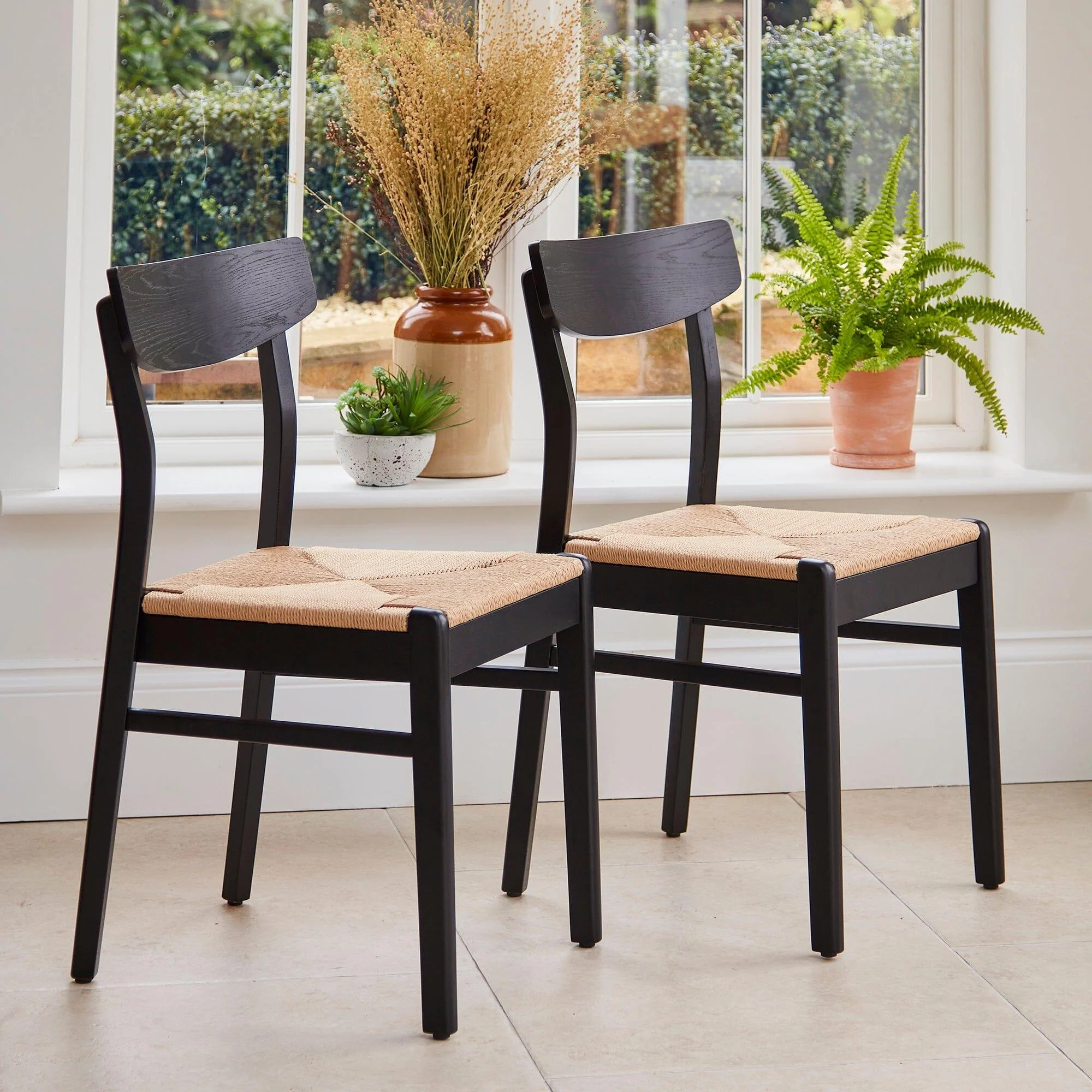 Faye Black Wooden Woven Chairs - Set of 2