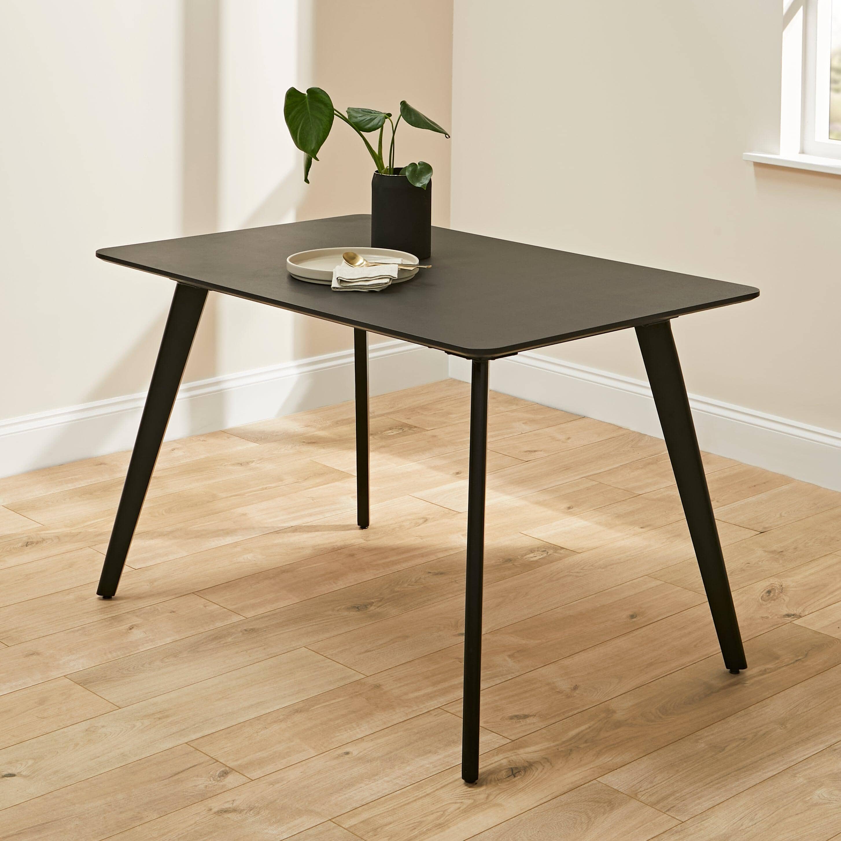 Finn 4 Seater Dining Set with Black Chairs - 120cm - Pitch Black - Image 2
