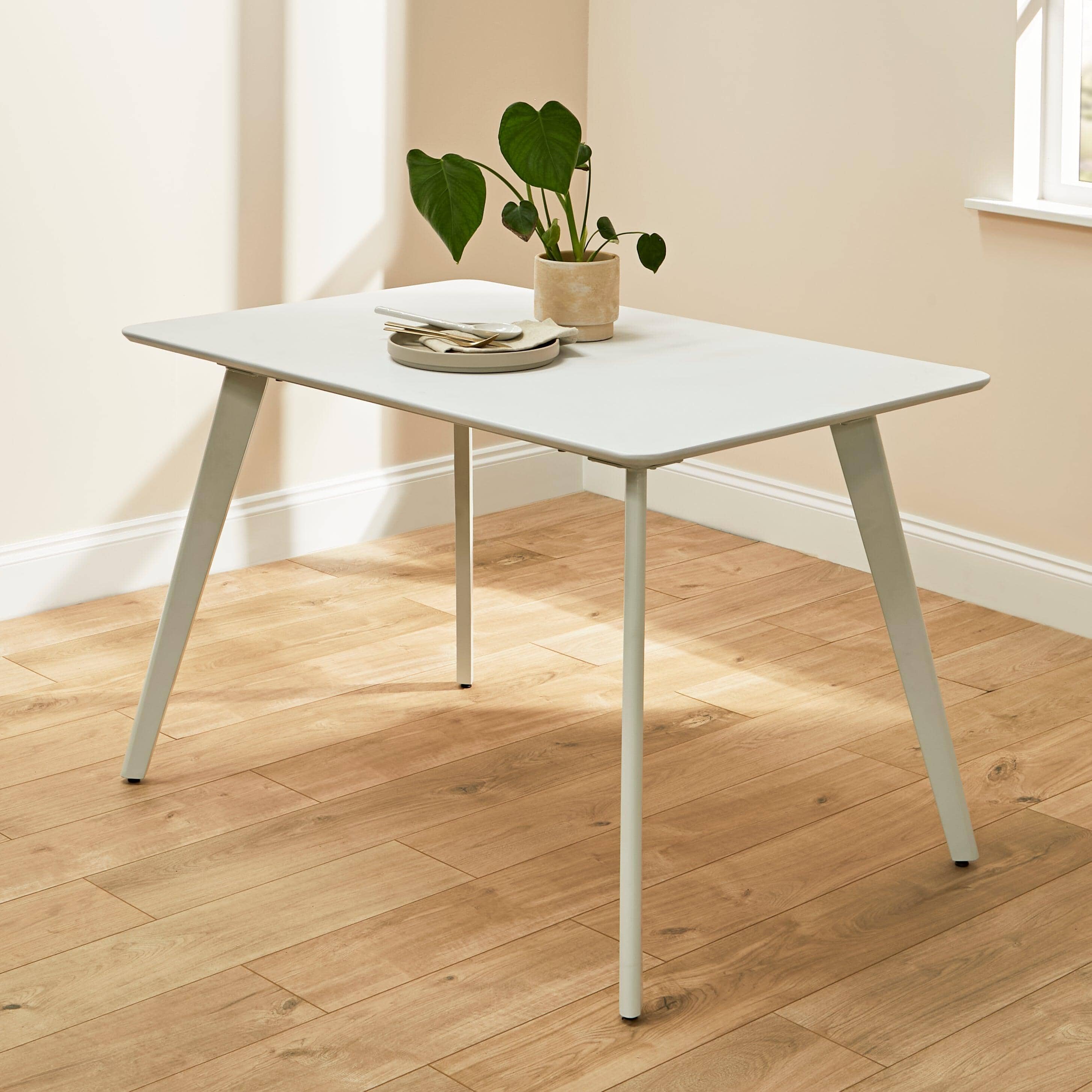 Finn 4 Seater Dining Set with Grey Chairs - 120cm - Pure White - Image 2
