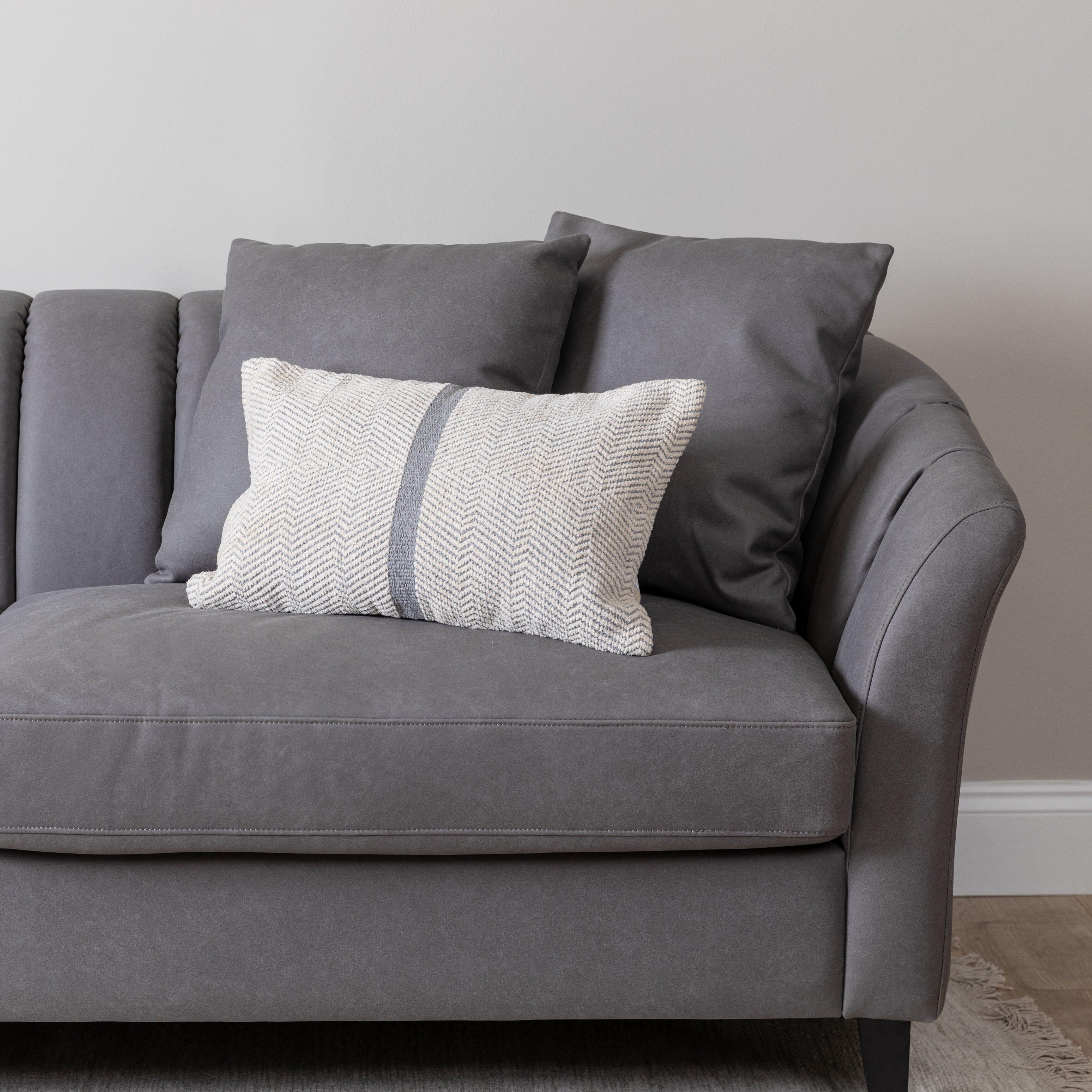 Florence 4 Seater Sofa - Steel Grey Vegan Leather with Dark Oak Legs - Image 5