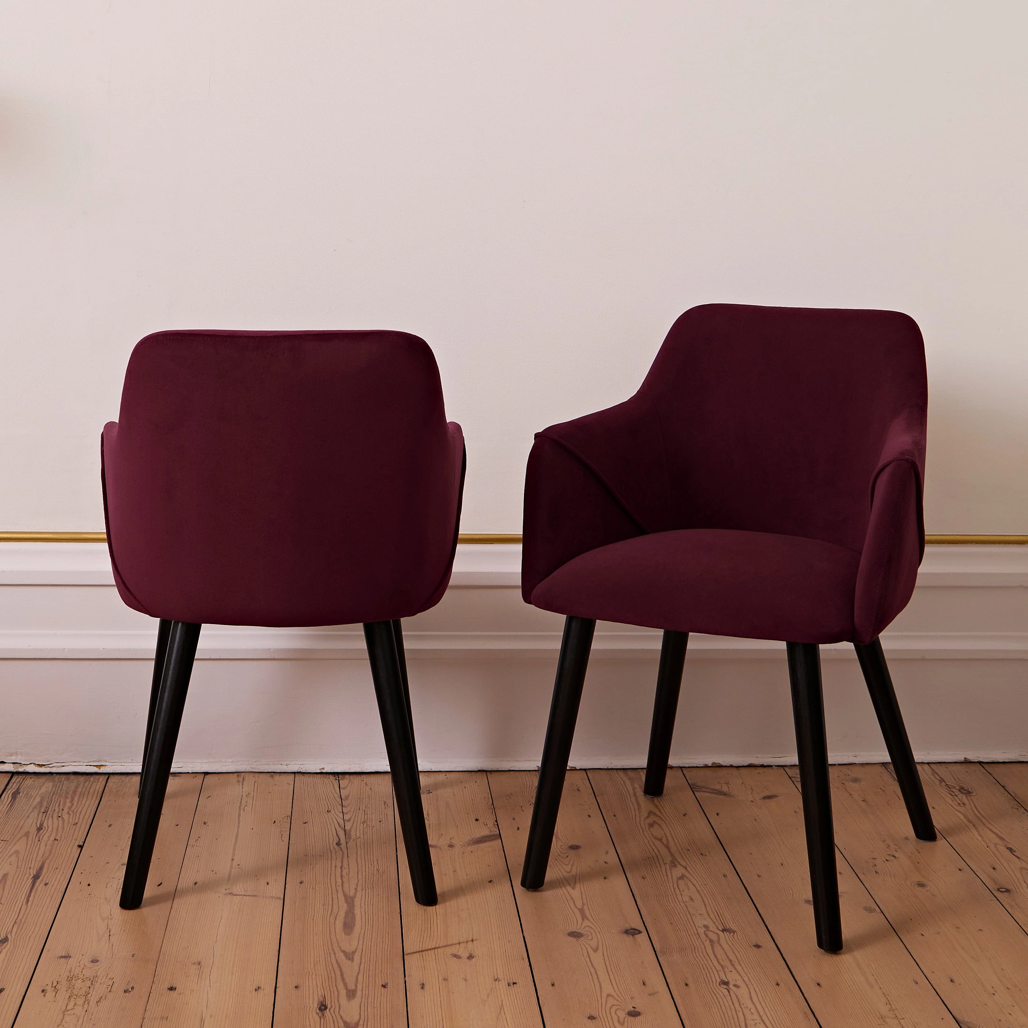 Freya Burgundy Red Armchair - Set of 2 - Black Oak Legs - Image 3