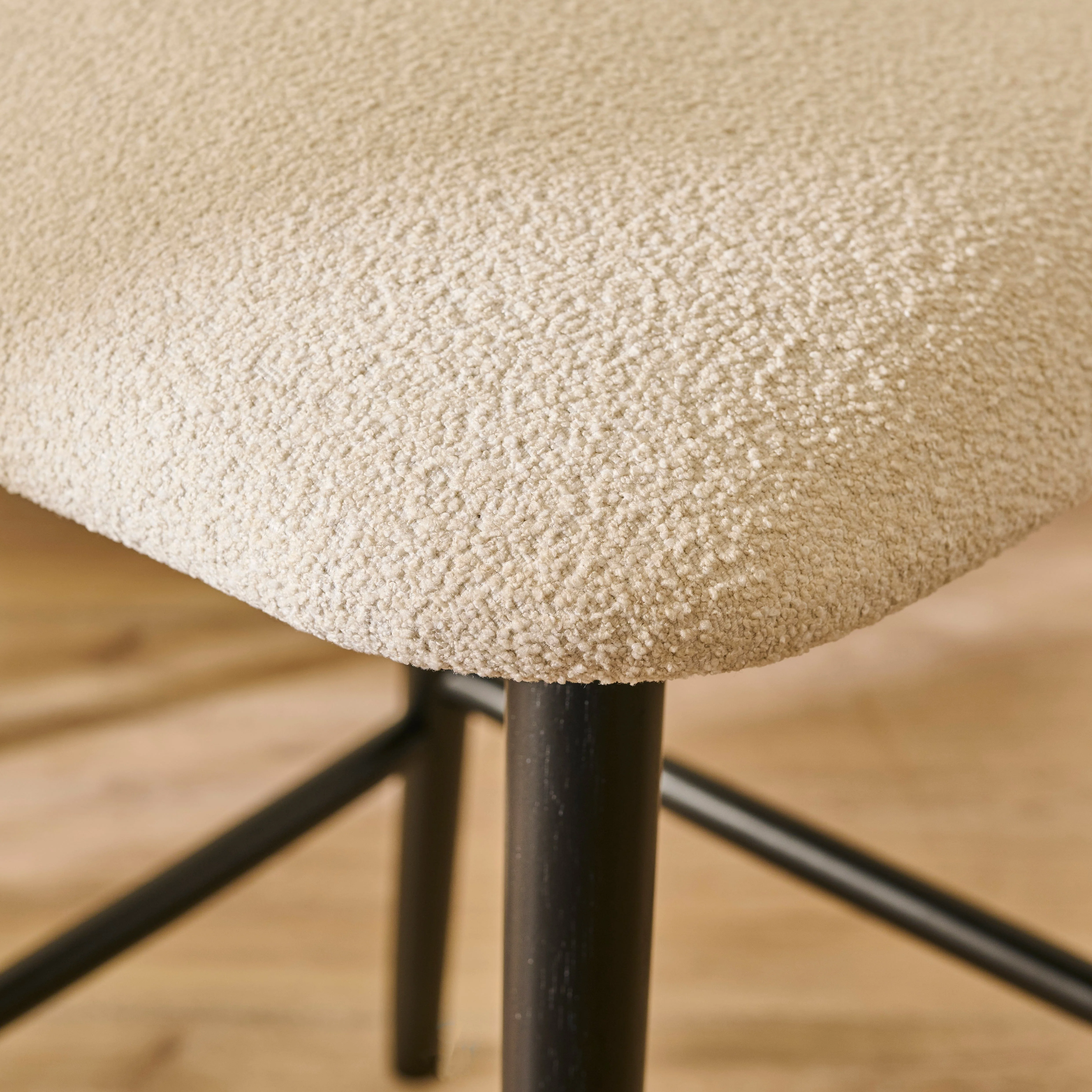 Freya Light Beige Boucle Bar Stool - Black Legs - Image 4