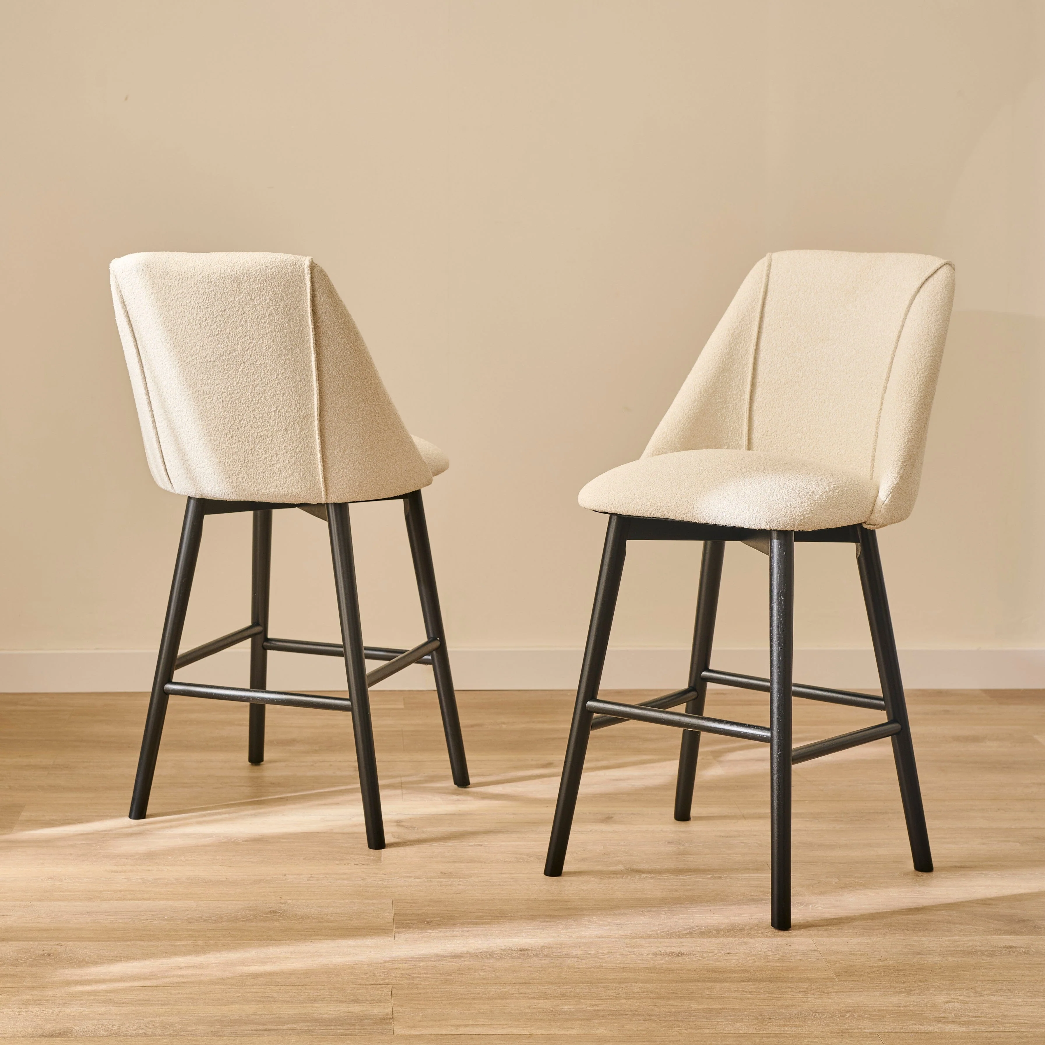 Freya Light Beige Boucle Bar Stool - Black Legs - Image 5