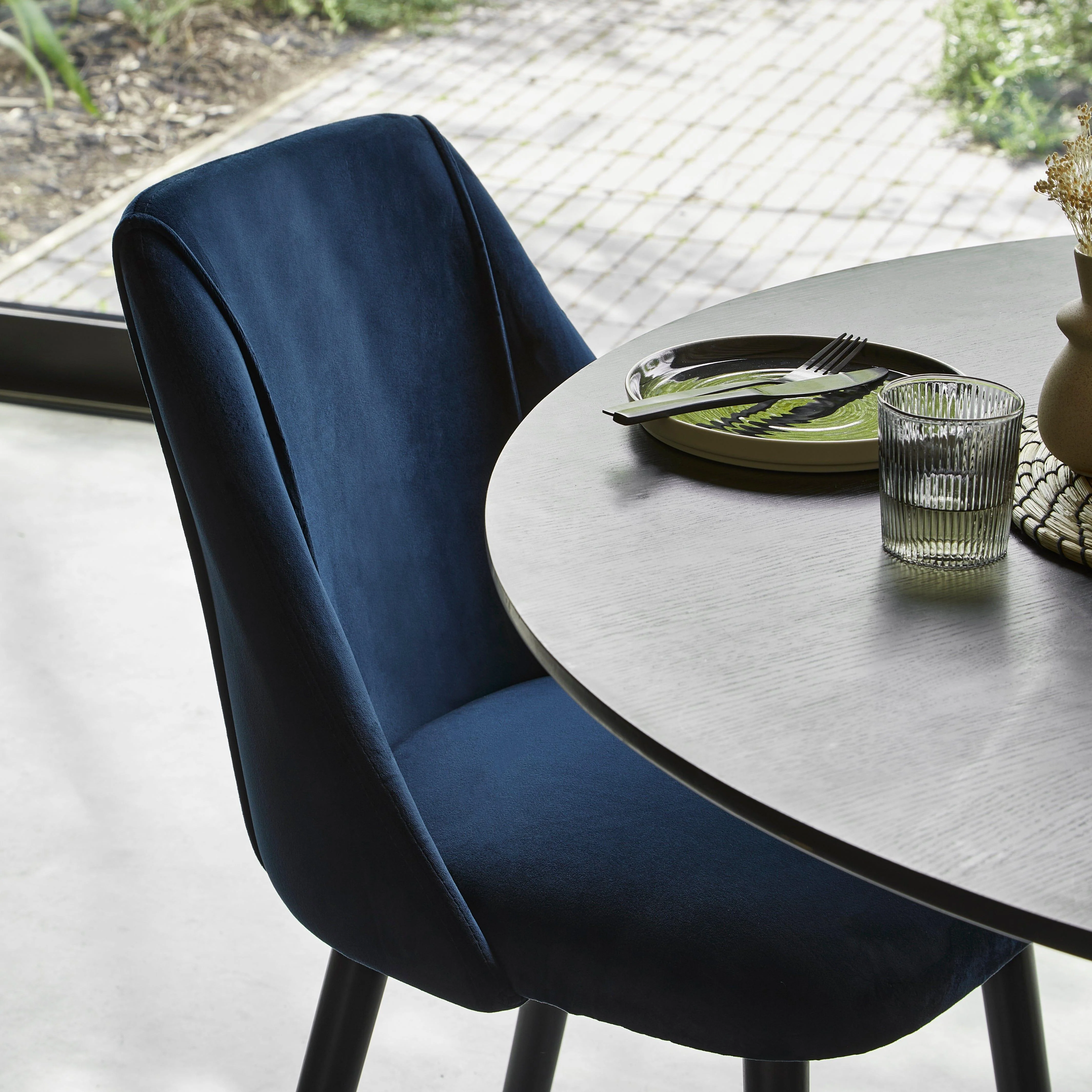 Freya Blue Velvet Dining Chairs - Set of 2 - Black Oak Legs - Image 3
