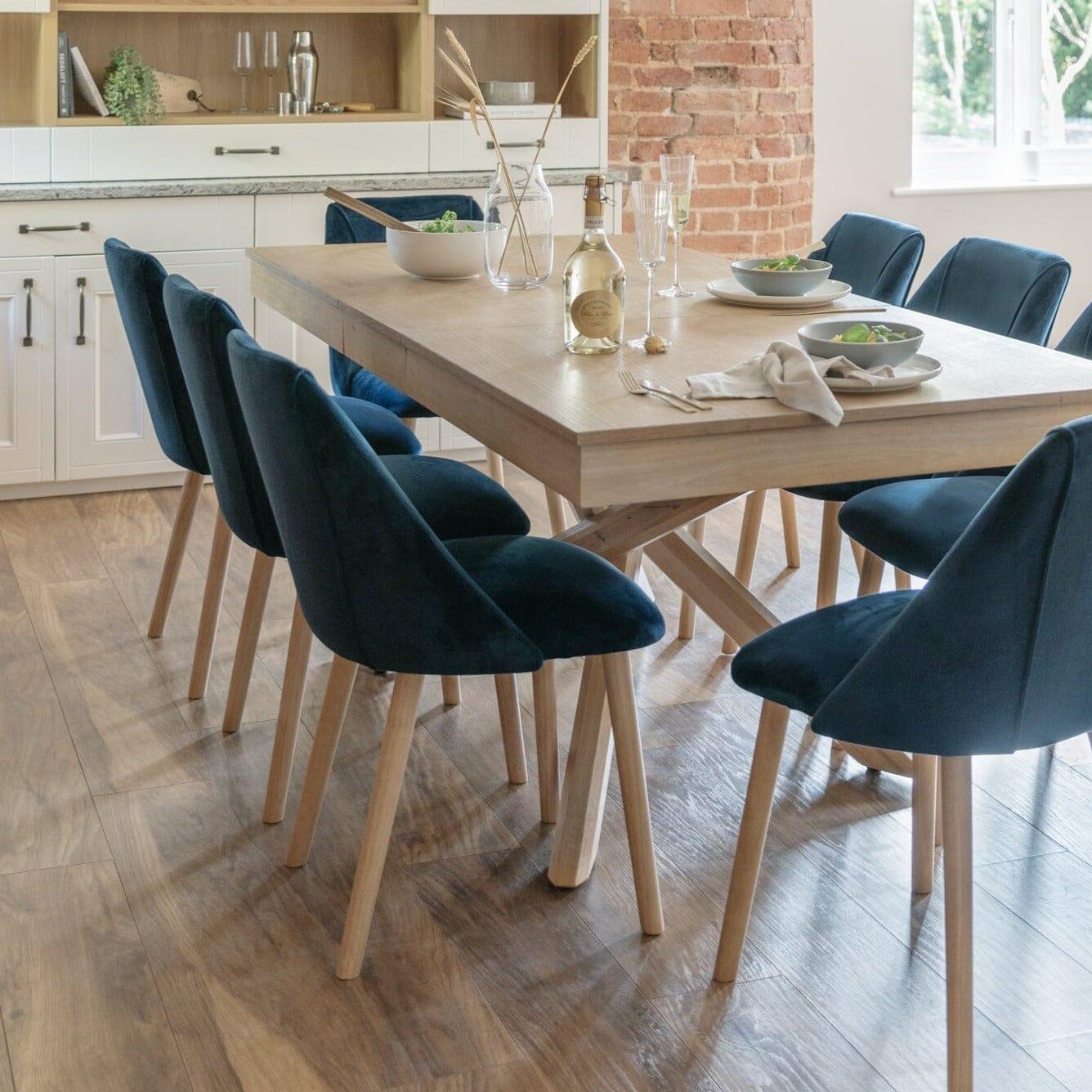 Freya Blue Velvet Dining Chairs - Set of 2 - Whitewash Oak Legs - Image 4