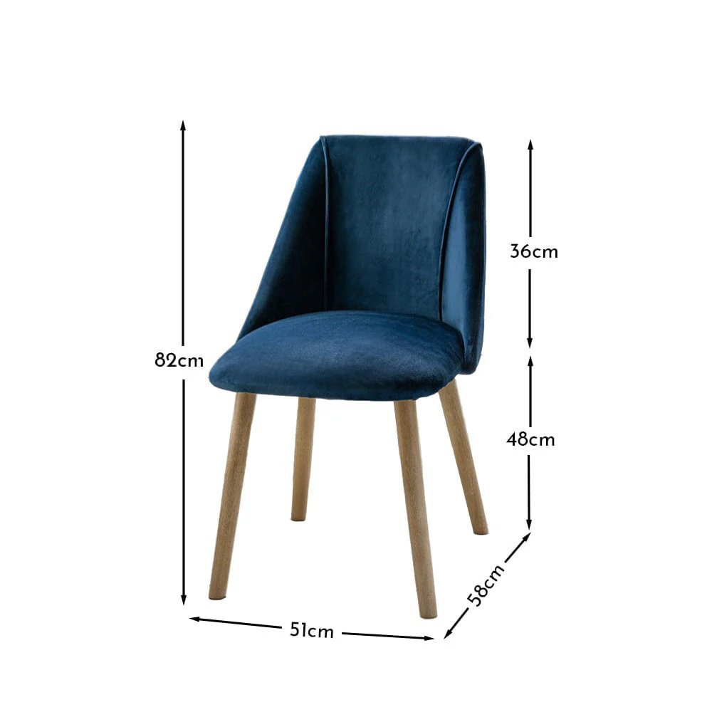 Freya Blue Velvet Dining Chairs - Set of 2 - Chalked Mangowood Legs - Image 2