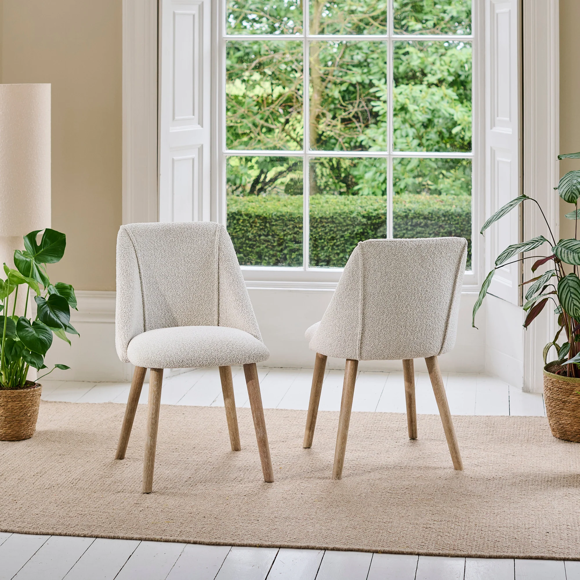 Freya Oat Boucle Dining Chairs - Set of 2 - Pale Oak Legs - Image 5