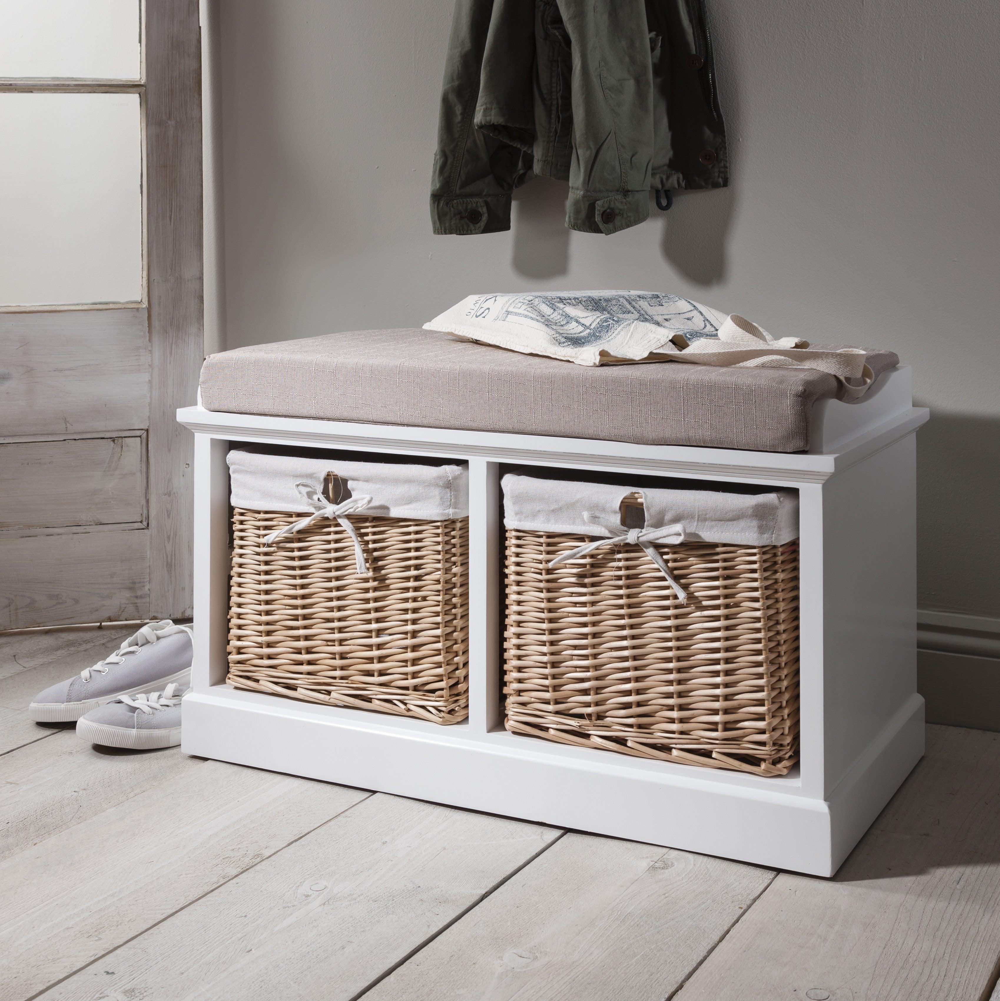 Fyfield 2 Seater Hallway Storage Bench with Storage - White - Image 2