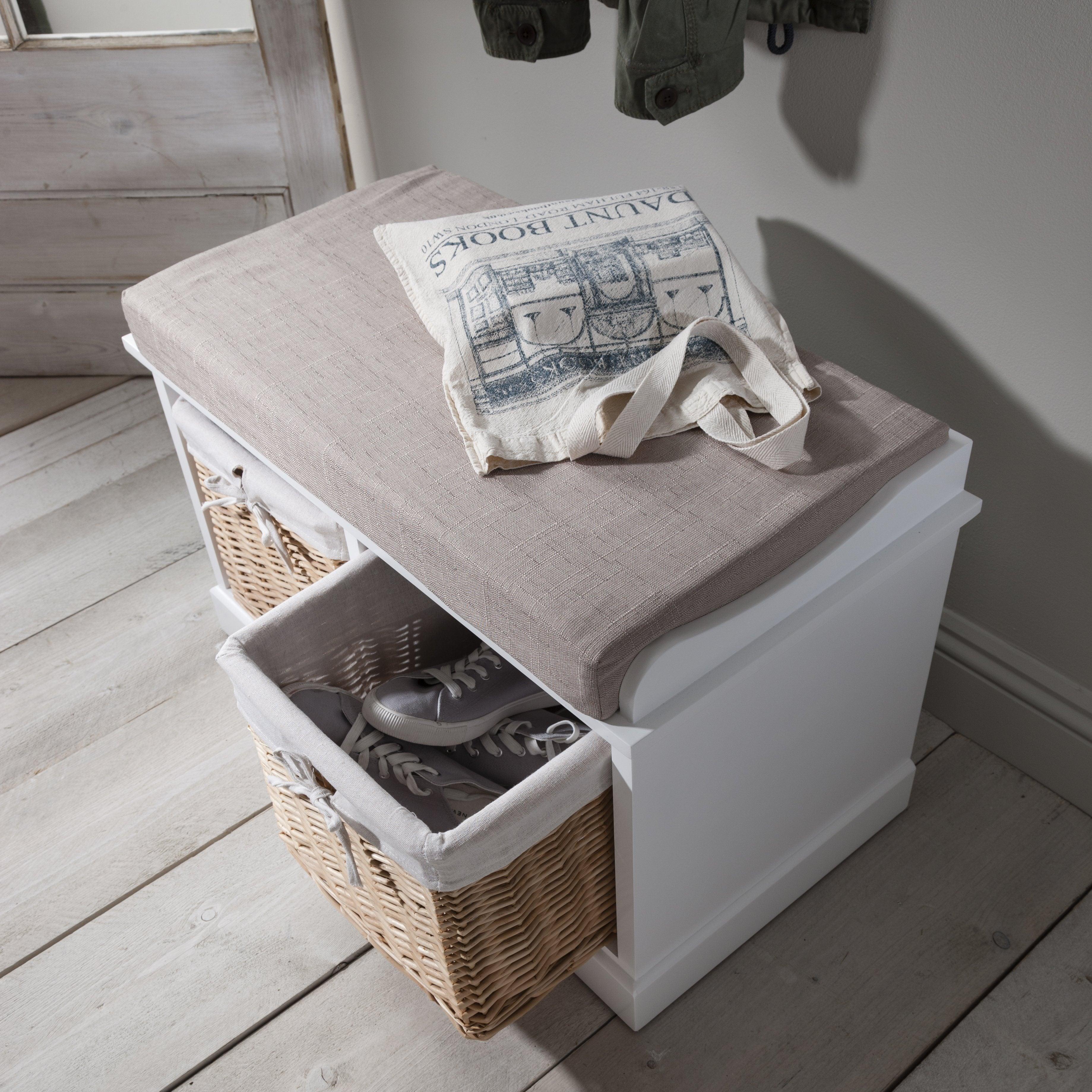 Fyfield 2 Seater Hallway Storage Bench with Storage - White - Image 4