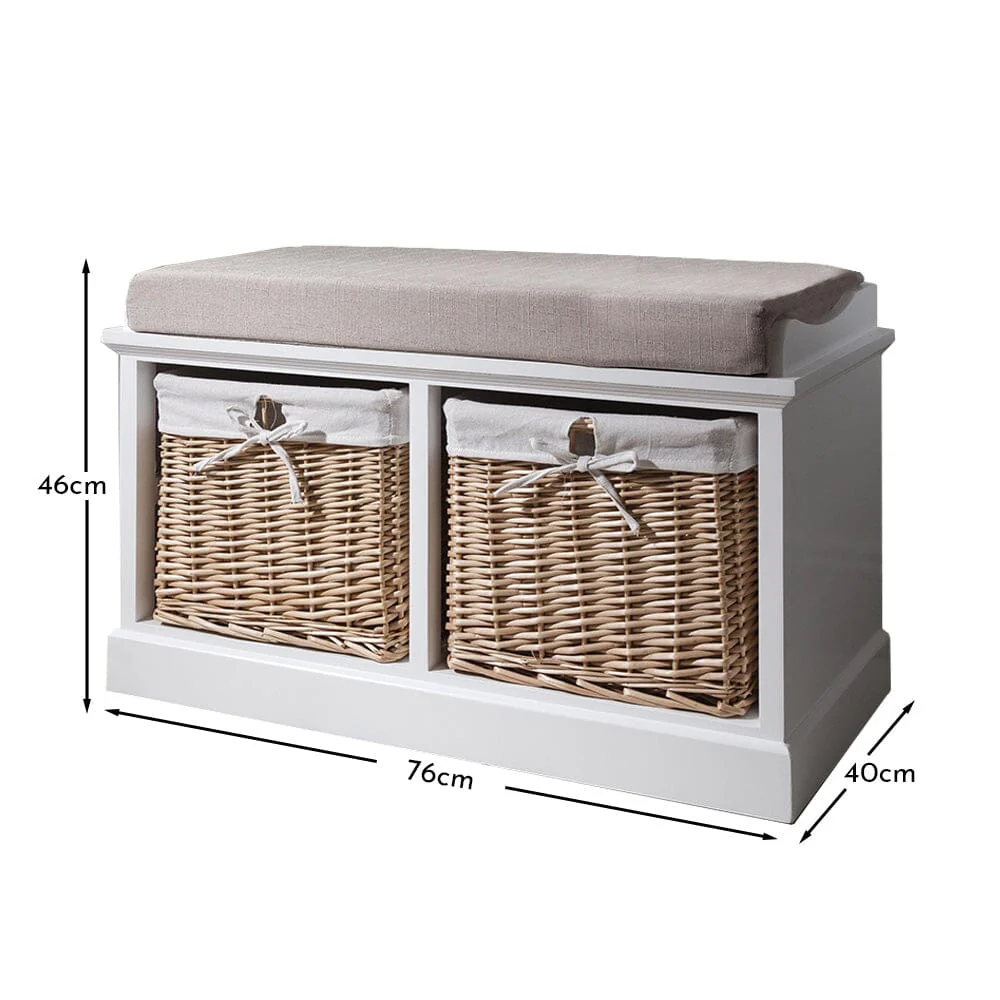 Fyfield 2 Seater Hallway Storage Bench with Storage - White - Image 7